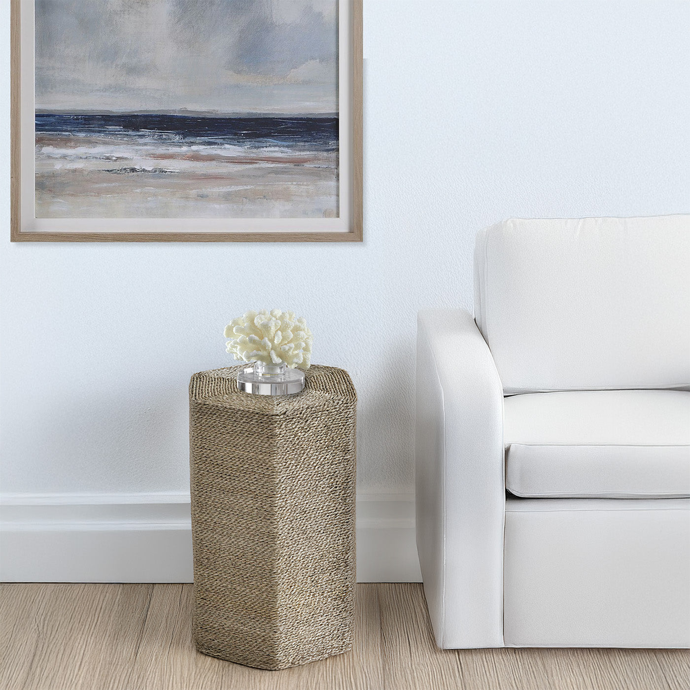 Natural Seagrass Side Table - Handwoven Rattan End Table for Living Room, Bedroom, or Patio - Boho Coastal Decor Accent Table for Home & Outdoor Use