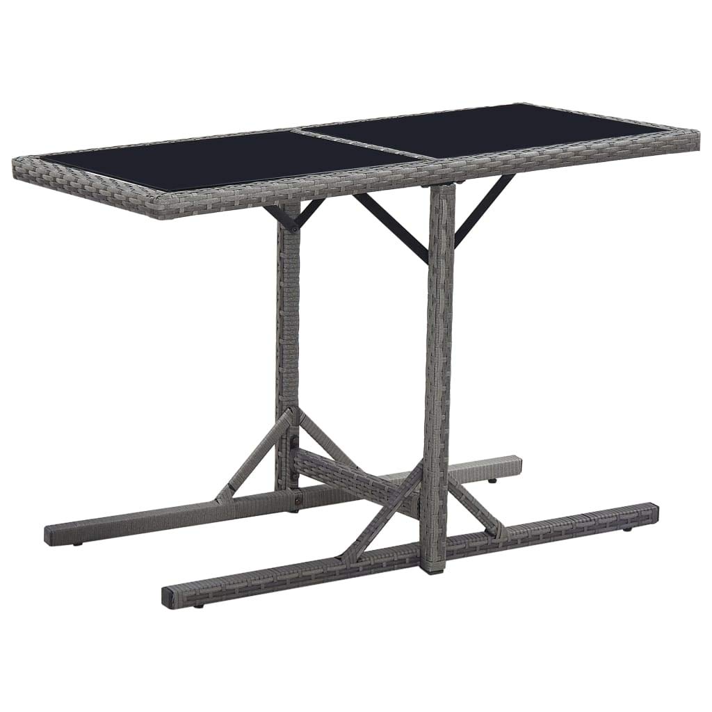 vidaXL 43.3 Inch Outdoor Patio Dining Table - Steel Frame with Tempered Glass Top - Black Poly Rattan Garden Bistro Table - Perfect for Backyard, Poolside & Restaurant Outdoor Seating