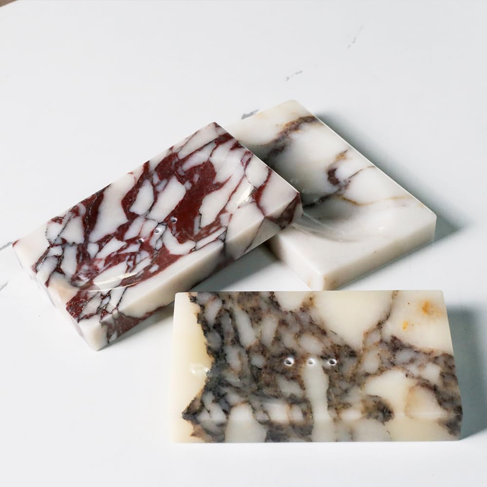 Premium Natural Marble Soap Dish Tray - Elegant Soap Holder & Trinket Plate for Bathroom, Kitchen Countertop, Bedroom Vanity | Water-Resistant Marble Bath Accessory for Sink, Shower & Spa Decor (Rectangular)