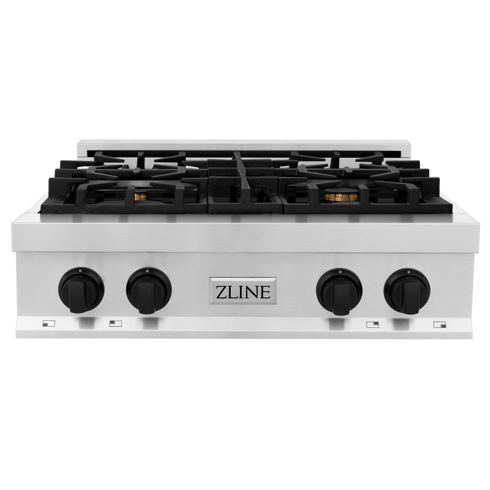 ZLINE Autograph Edition 30 Inch 4-Burner Gas Rangetop with Porcelain Cooktop - Stainless Steel & Matte Black Accents (RTZ 30 MB) | Professional Kitchen Stove for Home Chefs & Cooking Enthusiasts