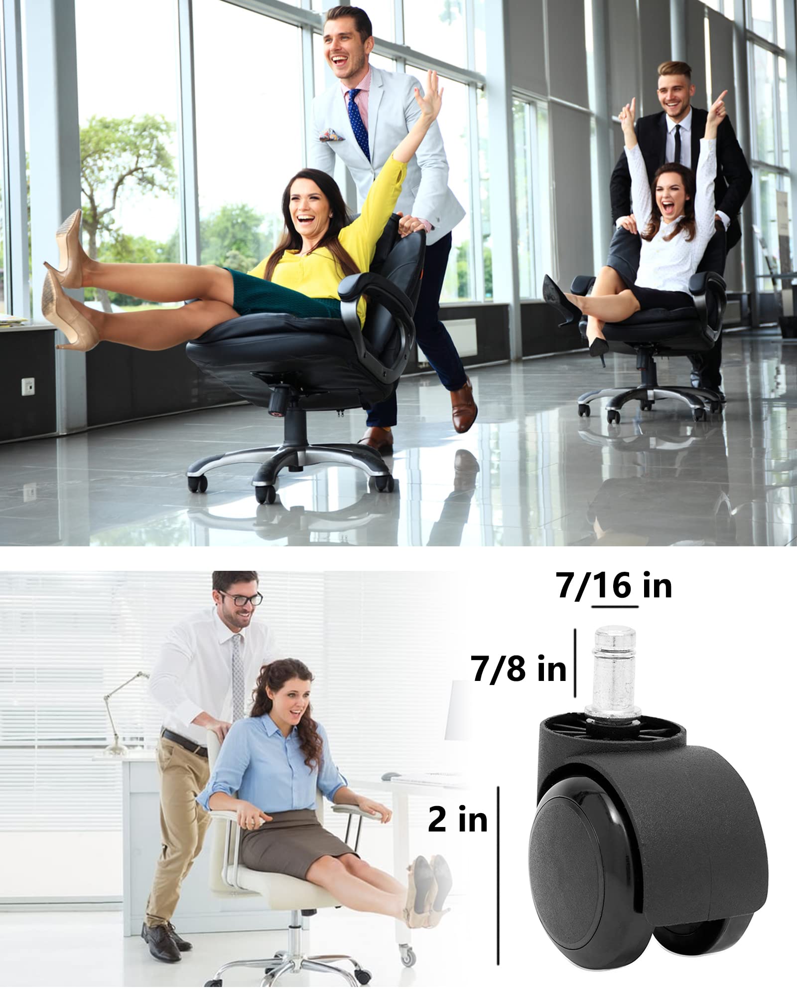 Brozigo 5-Pack Heavy Duty Office Chair Wheels Replacement - 2 Inch Universal Casters for Hardwood Floors & Carpets - Fits 99% of Office Chairs (Black) - Perfect for Home Office, Gaming & Workspace Setup