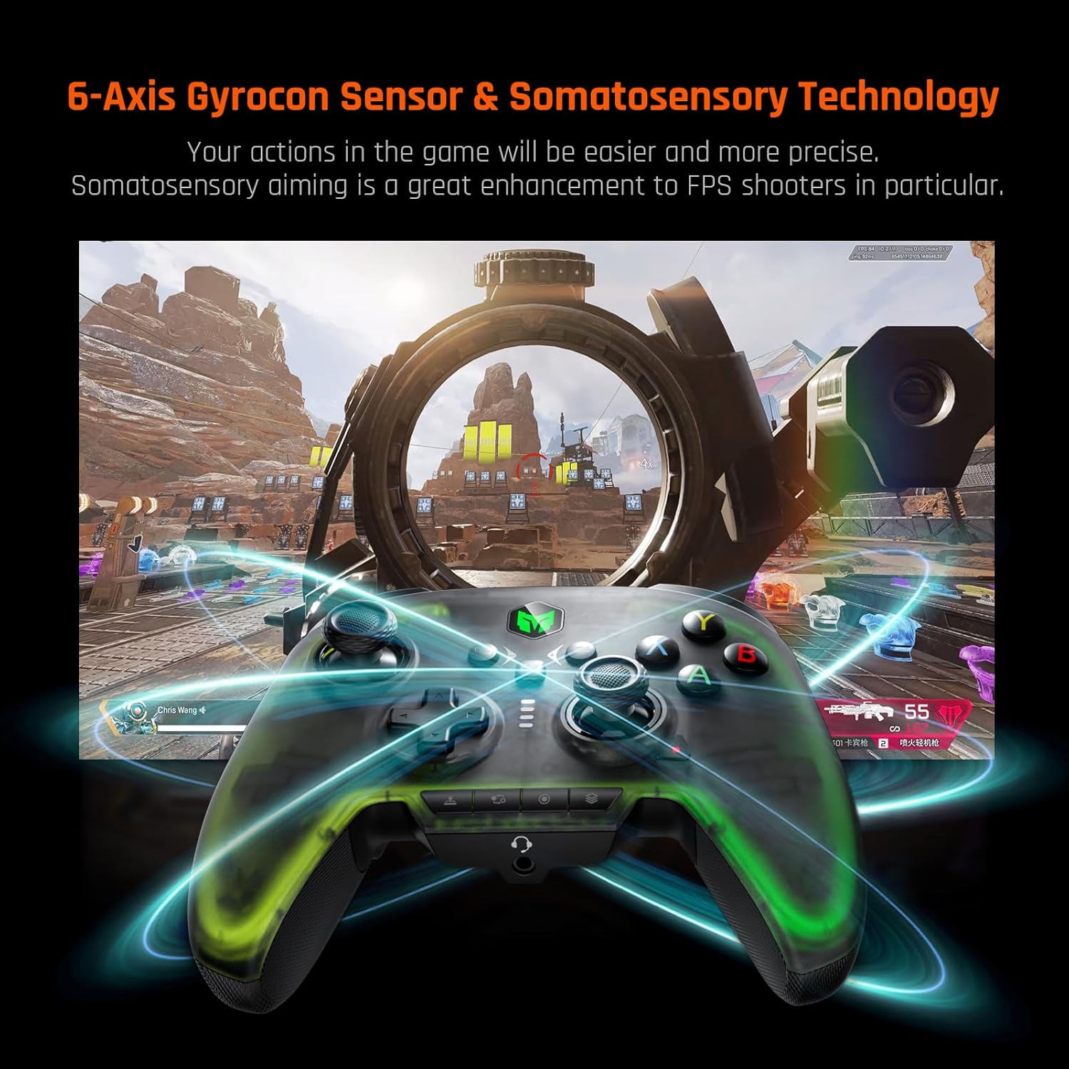 BIGBIG WON Rainbow 2 Pro Wireless Gaming Controller for PC, PS4, PS5, Switch - Ergonomic Design, RGB Lighting, Long Battery Life - Perfect for Multiplayer Gaming & Streaming