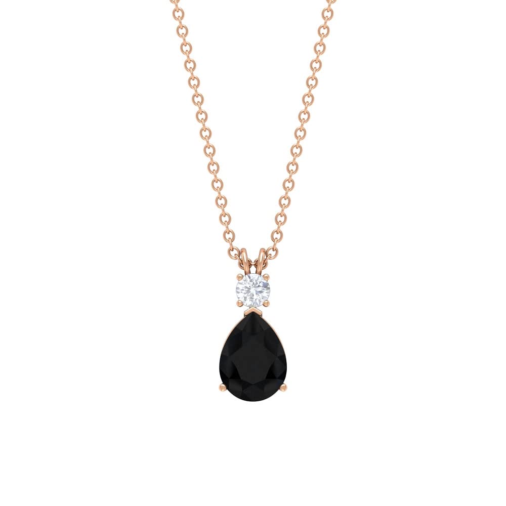 2.50 CT Certified Black Spinel & Moissanite Teardrop Pendant Necklace in 14K Solid Gold | Elegant Minimalist Jewelry for Women | Perfect for Weddings, Anniversaries & Special Occasions