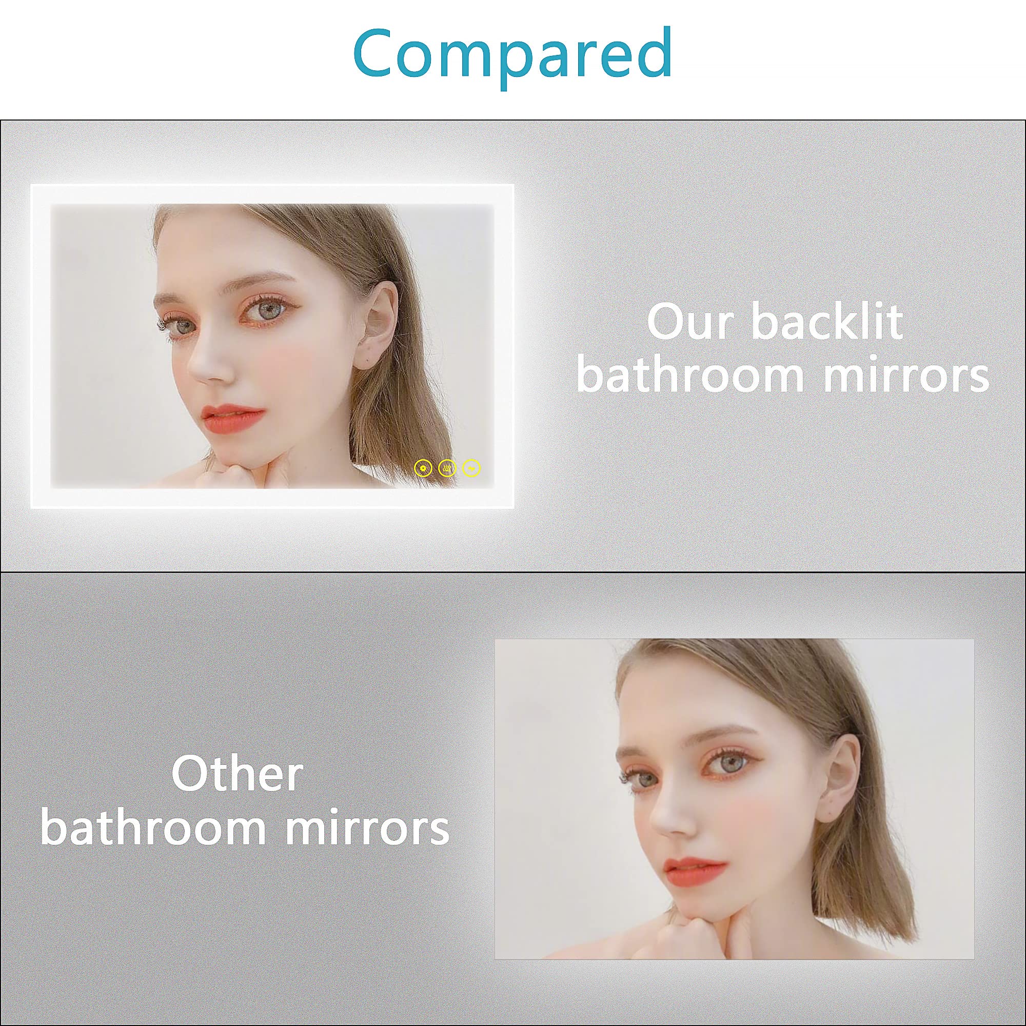 OKISS 30x36 Inch Dimmable LED Bathroom Vanity Mirror with Anti-Fog - Large Horizontal/Vertical Rectangle Makeup Mirror with Light for Home, Hotel, Office & Bar - Perfect for Makeup, Shaving & Grooming