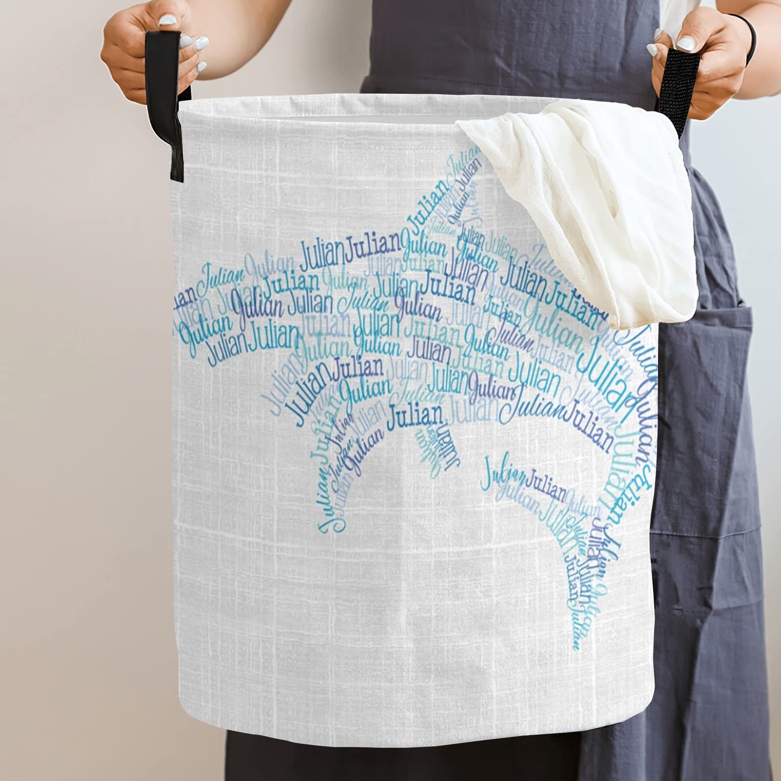 Personalized Laundry Hamper with Name - Custom Collapsible Clothes Storage Basket with Handle for Bathroom, Bedroom & Living Room - Perfect for Kids Room, Dorm Organization & Gift Giving (Dolphin Design)