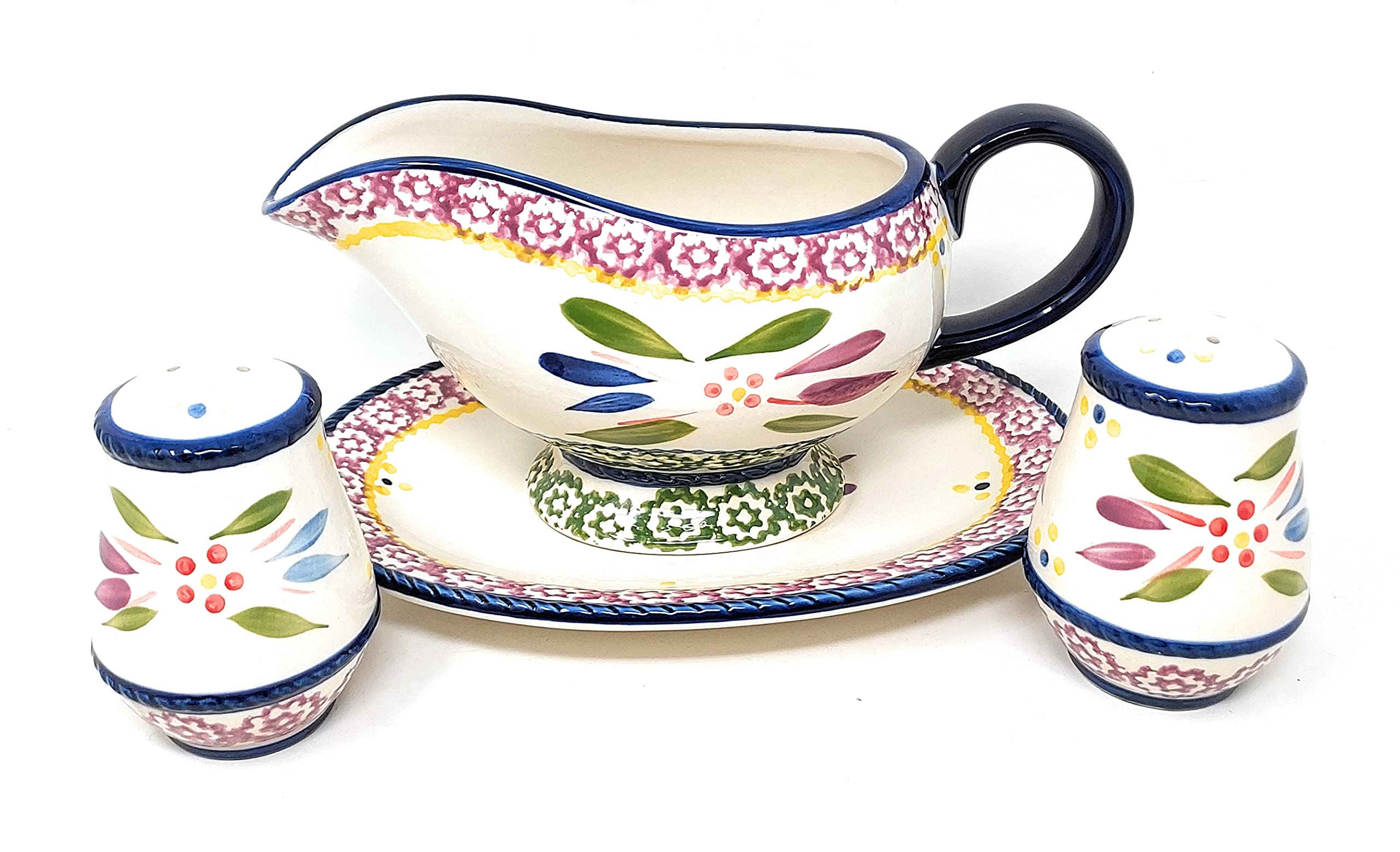 Temp-tations Old World Confetti 9oz Creamer & Gravy Boat Set with Serving Tray and Salt & Pepper Shakers - Perfect for Coffee, Tea, and Dinner Parties