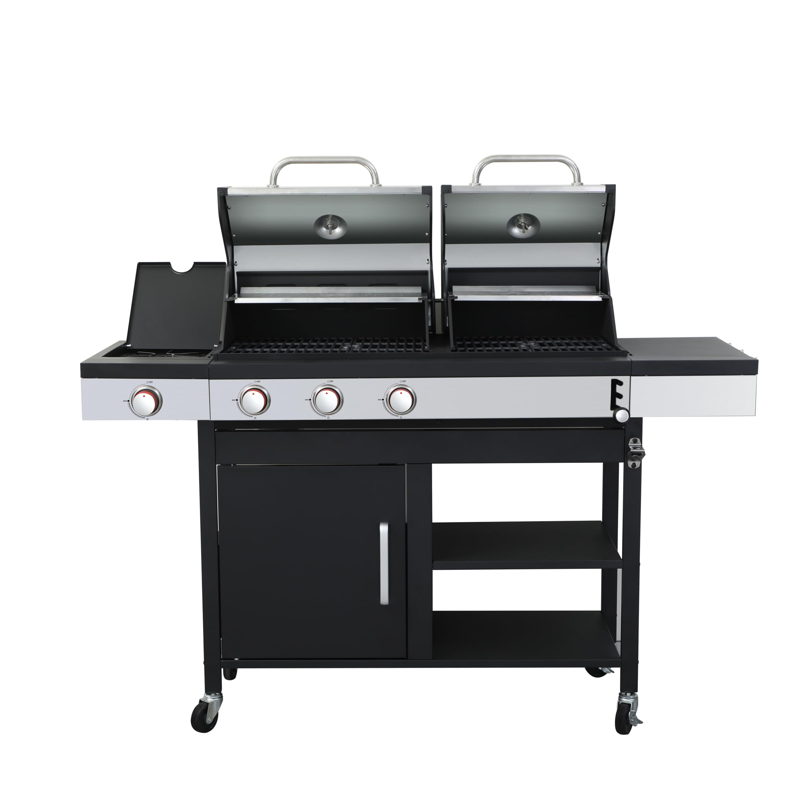 3 Burner Propane Gas BBQ Grill - 37,230 BTU Outdoor Grill with Side Burner & Enameled Cast Iron Grids | Stainless Steel Charcoal Grill with Wheels | Perfect for Backyard, Patio, Camping & Tailgating Parties