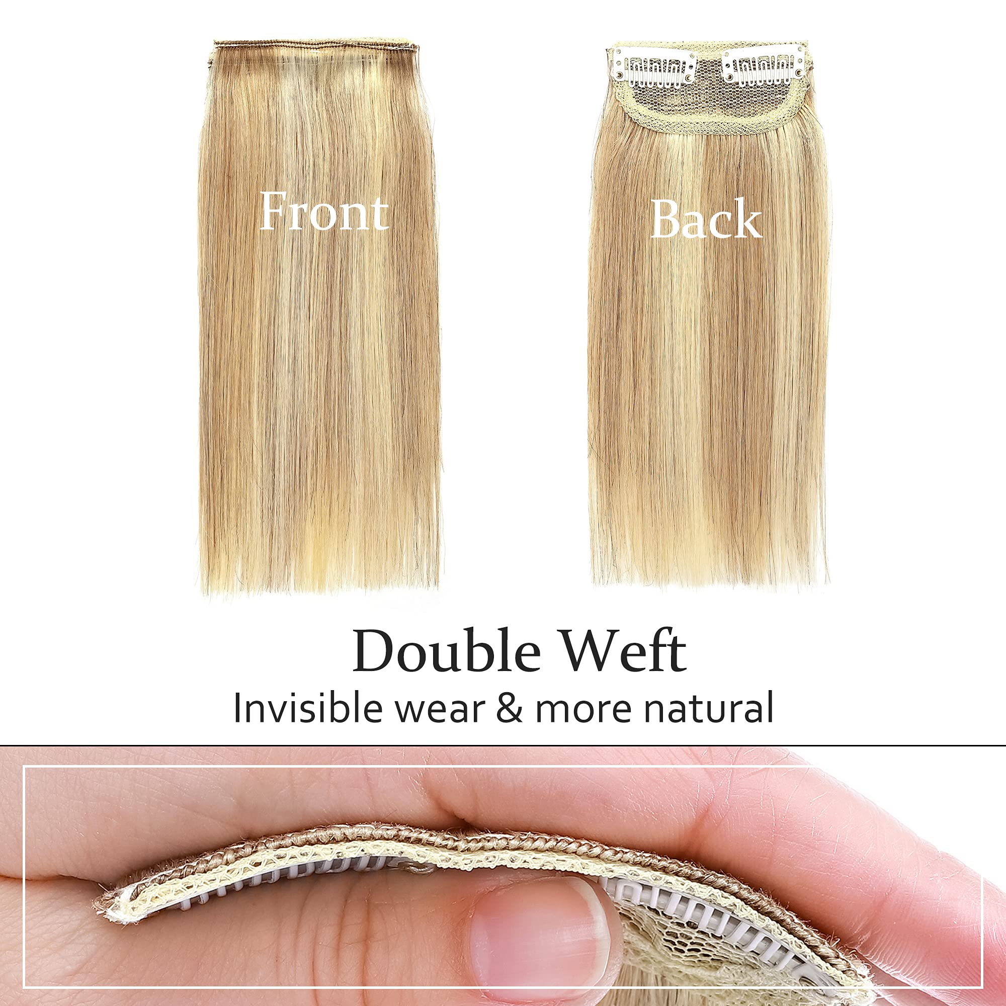 SEGO 10 Inch Clip in Human Hair Extensions - Real Remy Hair Toppers for Women with Thinning Hair (1 Piece 15g, Ash Blonde & Bleach Blonde) - Instant Volume & Natural Look for Daily Wear, Parties & Special Occasions
