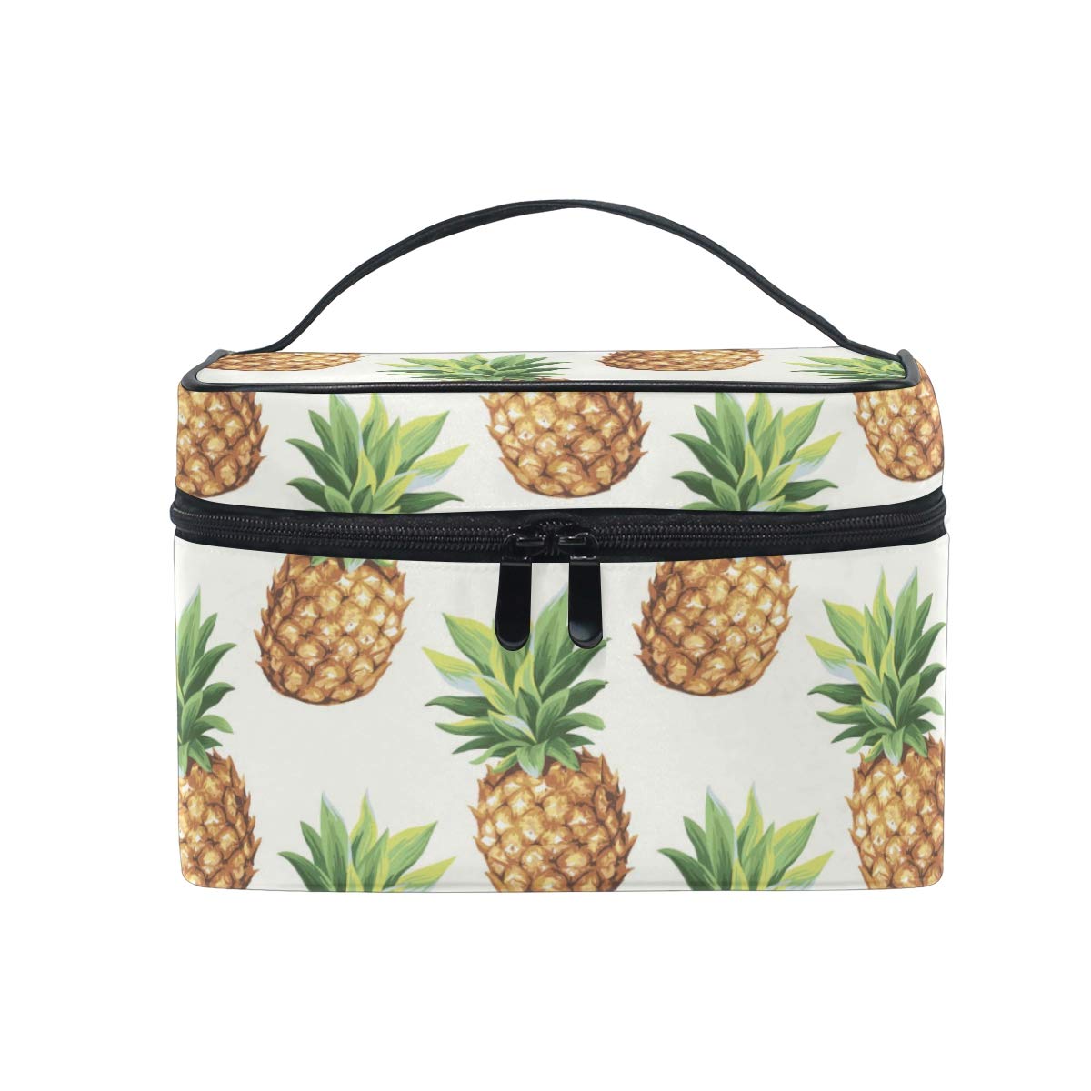 Blueangle Pineapple Print Makeup Bag - Waterproof Travel Cosmetic Organizer with Double Zipper, Multi-Functional Toiletry Case for Women (9x6.2x6.5 inches) - Perfect for Vacation, Gym & Daily Essentials Storage