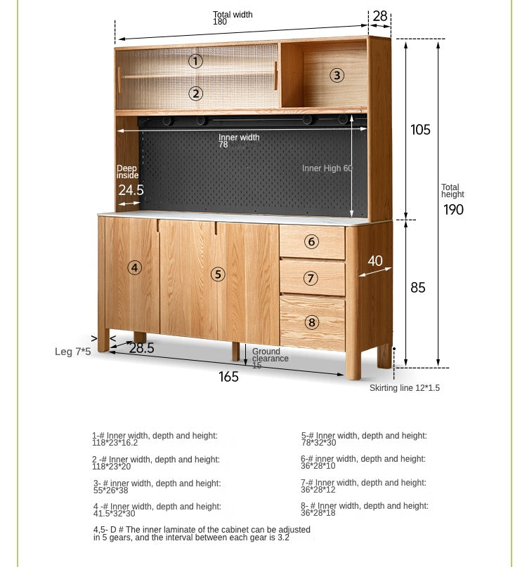 Premium Oak Solid Wood Perforated Rock Board Dining Sideboard - Rustic Kitchen Buffet Cabinet for Dining Room Storage & Display