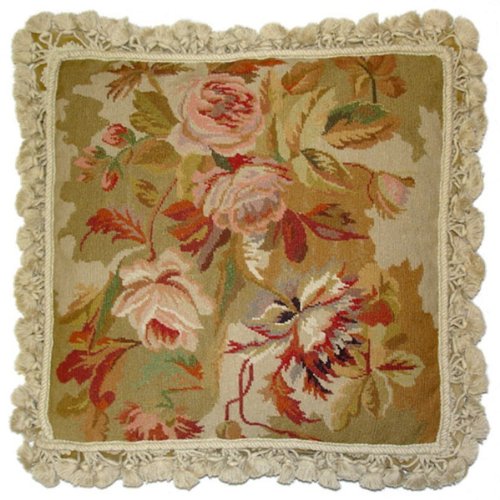 Pinks and Gold Needlepoint Pillow 18x18 Inches - Elegant Home Decor for Sofa, Bed, or Living Room