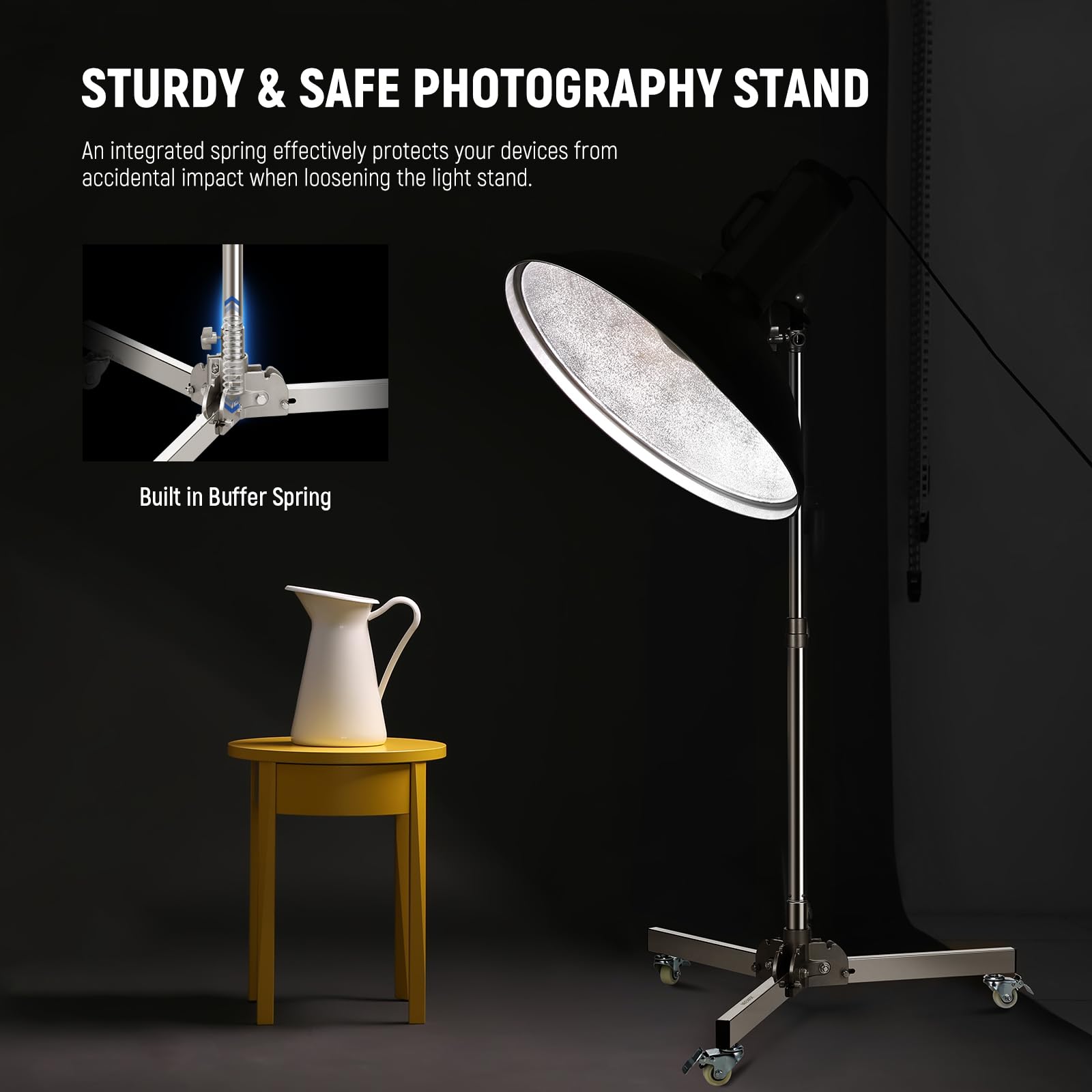 NEEWER Heavy Duty Light Stand with Wheels, 3.2ft/98cm Adjustable Stainless Steel Tripod for Photography - Supports Speedlight, Softbox & Monolight (22lb Capacity) - Perfect for Studio, Portrait & Video Lighting Setup