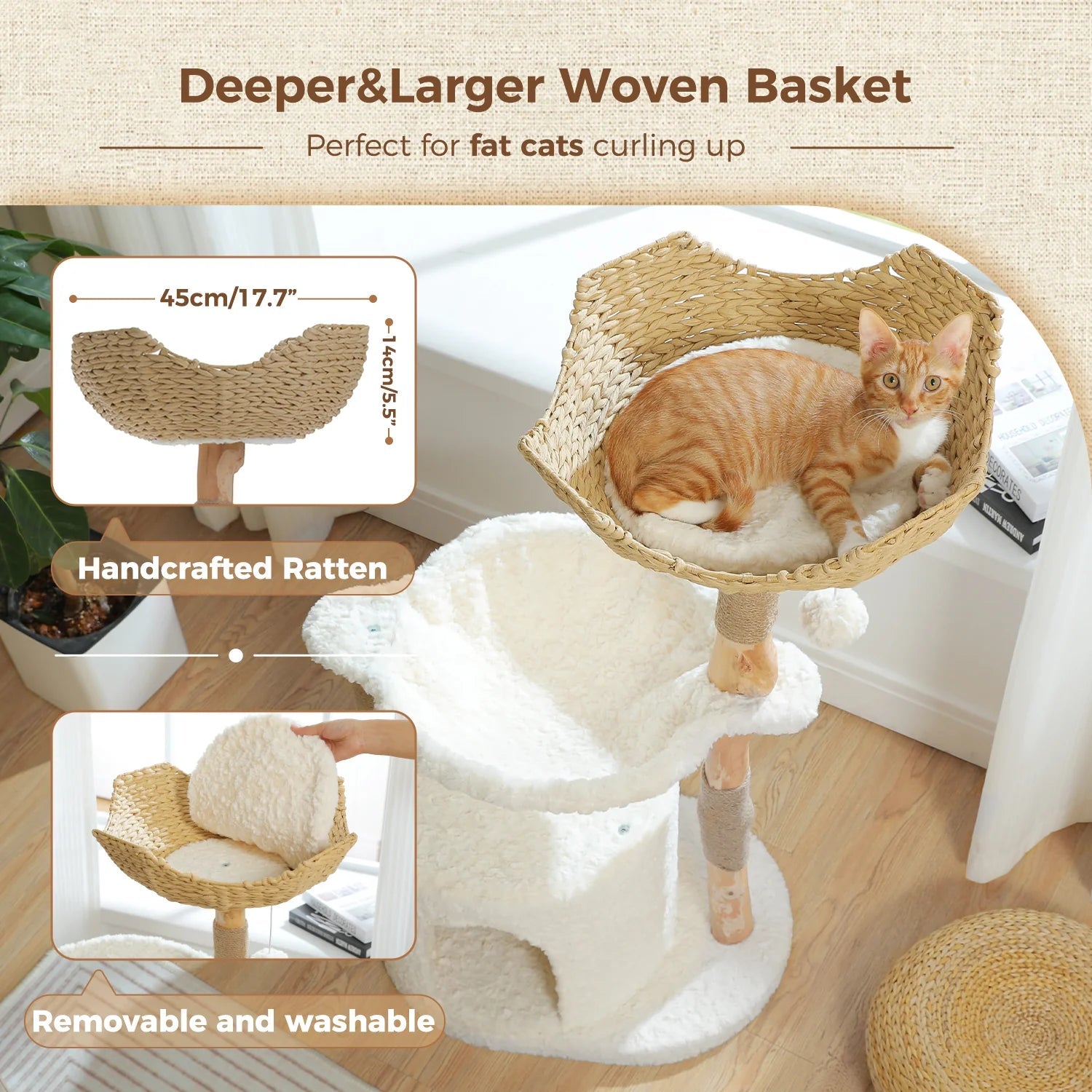 Premium 41-Inch White Cloud Plush Cat Tree with Real Wood - Perfect for Indoor Play, Climbing, and Scratching for Your Feline Friend