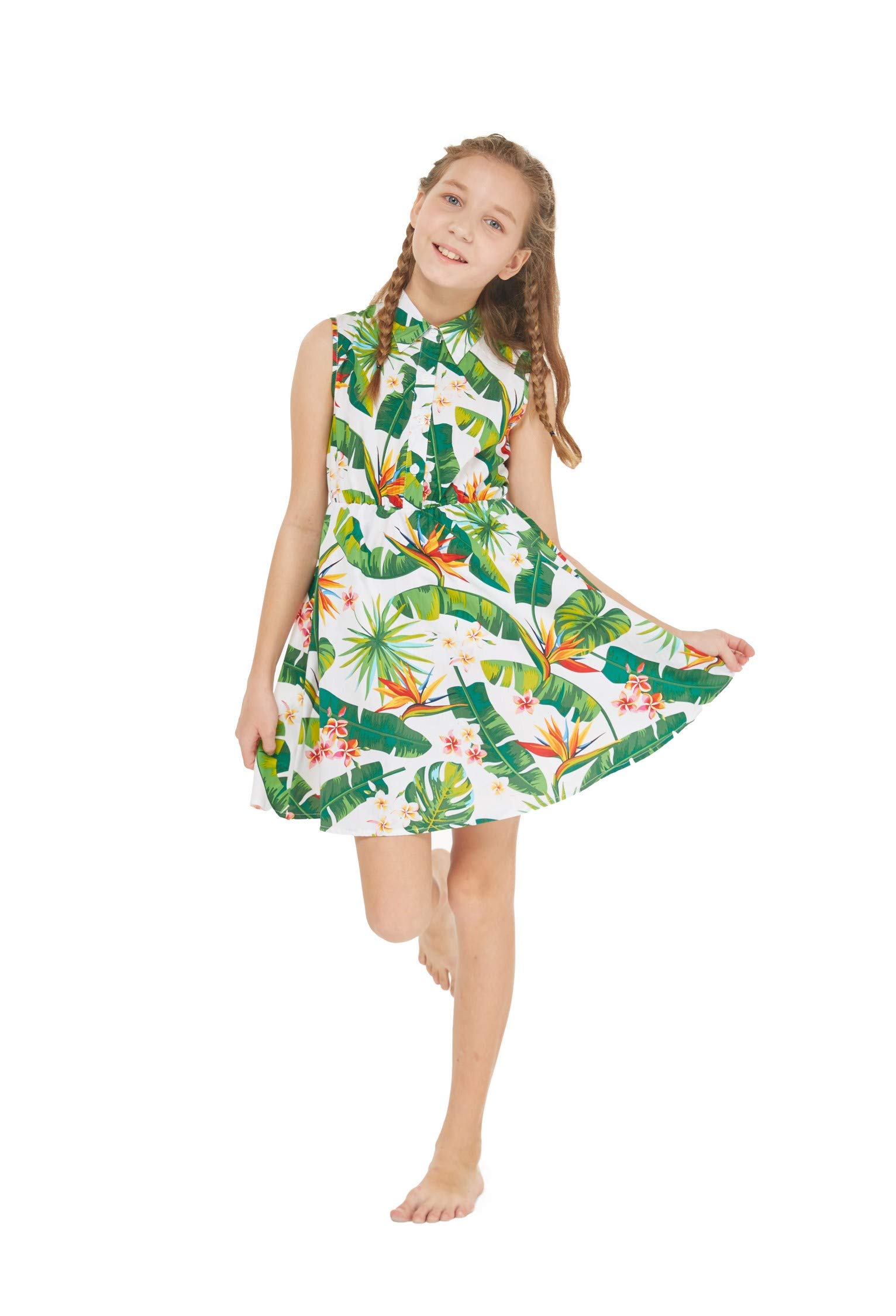 Father Daughter Matching Hawaiian Luau Shirts - Tropical Flamingo Print Aloha Shirt & Dress Set for Beach Party, Family Vacation, and Dance Performance
