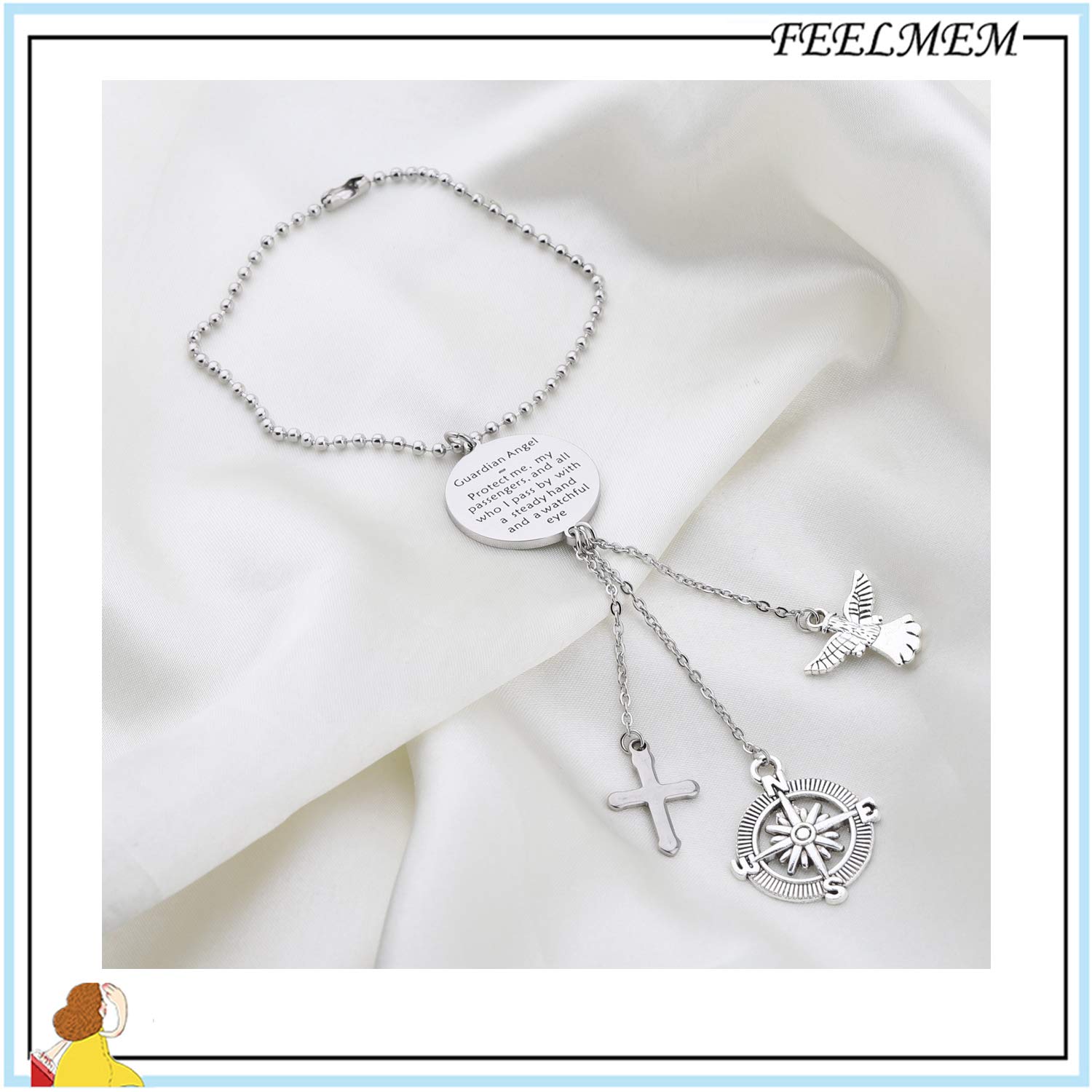 FEELMEM Guardian Angel Prayer Car Charm - Spiritual Protection for Drivers & Passengers | Religious Car Accessory Gift for Safe Travel | Perfect for Hanging on Rearview Mirror (Christian Faith-Based Decor)