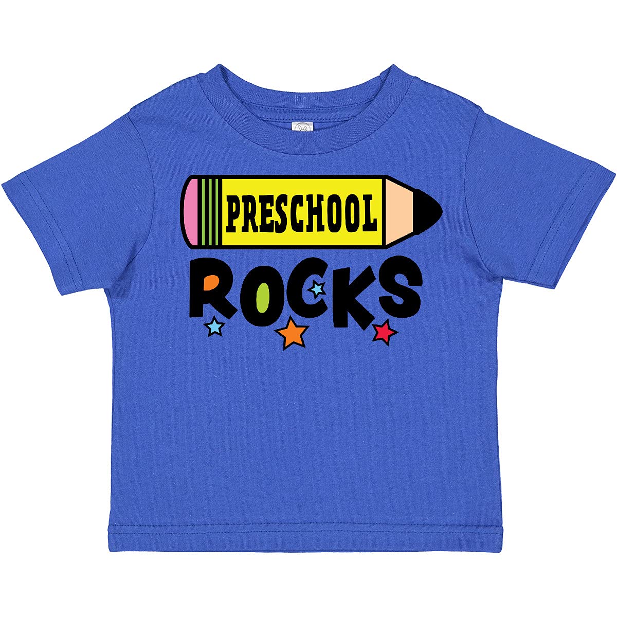 Inktastic Preschool Rocks with Pencil and Stars Toddler T-Shirt - Cute Graphic Tee for Kids, Boys & Girls - Perfect for School, Playdates & Everyday Wear