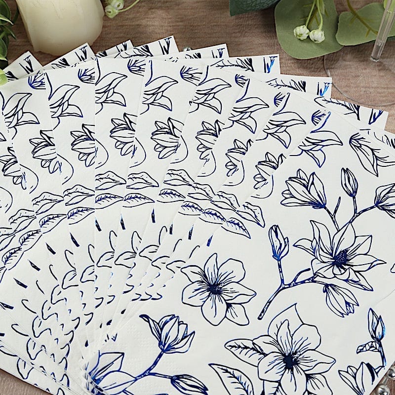 50 Pack Floral Printed 2-Ply Soft Rectangular Dinner Napkins - Elegant Table Setting for Parties, Weddings & Everyday Use