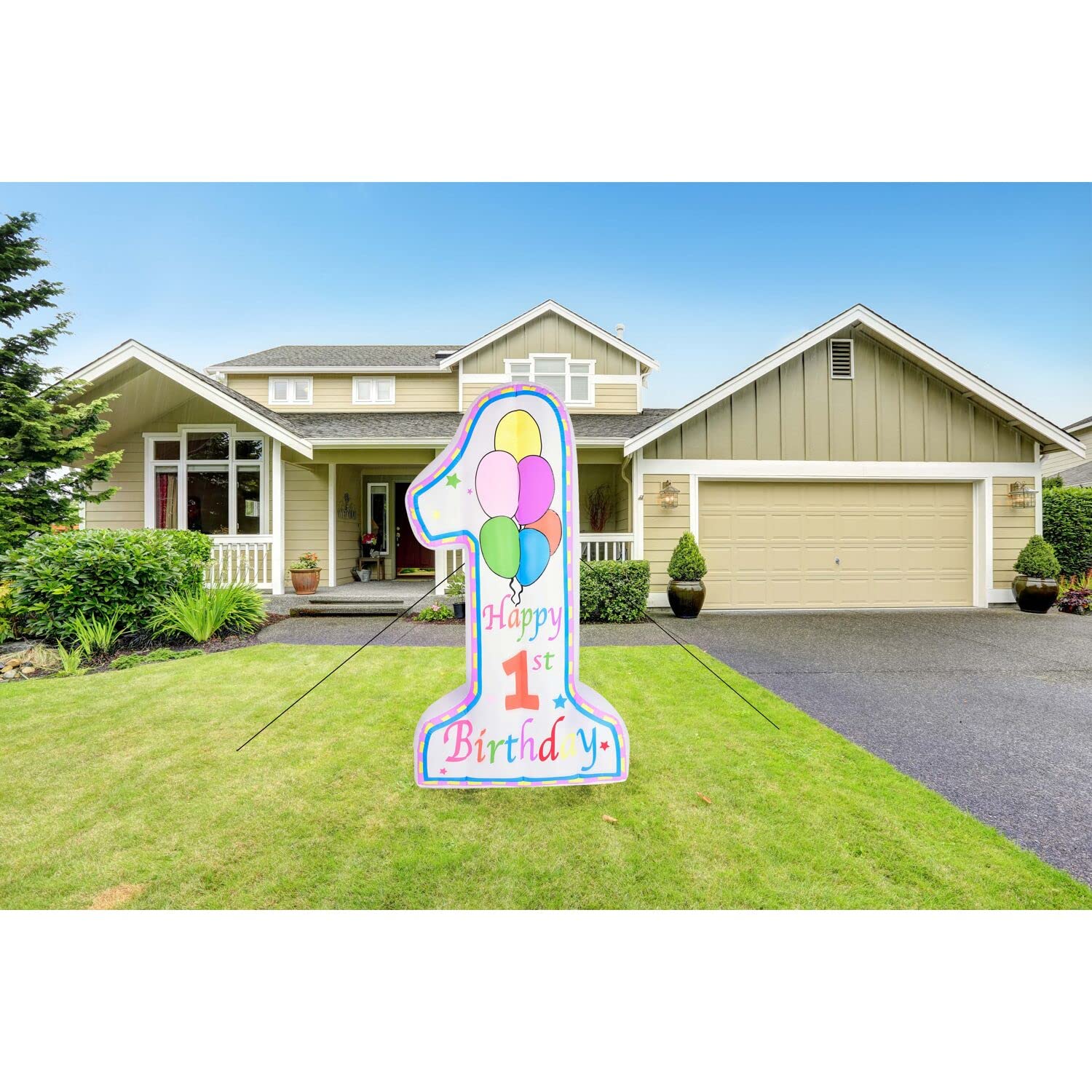 Fraser Hill Farm 8-Ft First Birthday Inflatable with LED Lights & Storage Bag - Baby's 1st Birthday Party Decorations for Outdoor & Indoor Celebrations - Perfect for Milestone Birthdays, Backyard Parties, and Festive Events