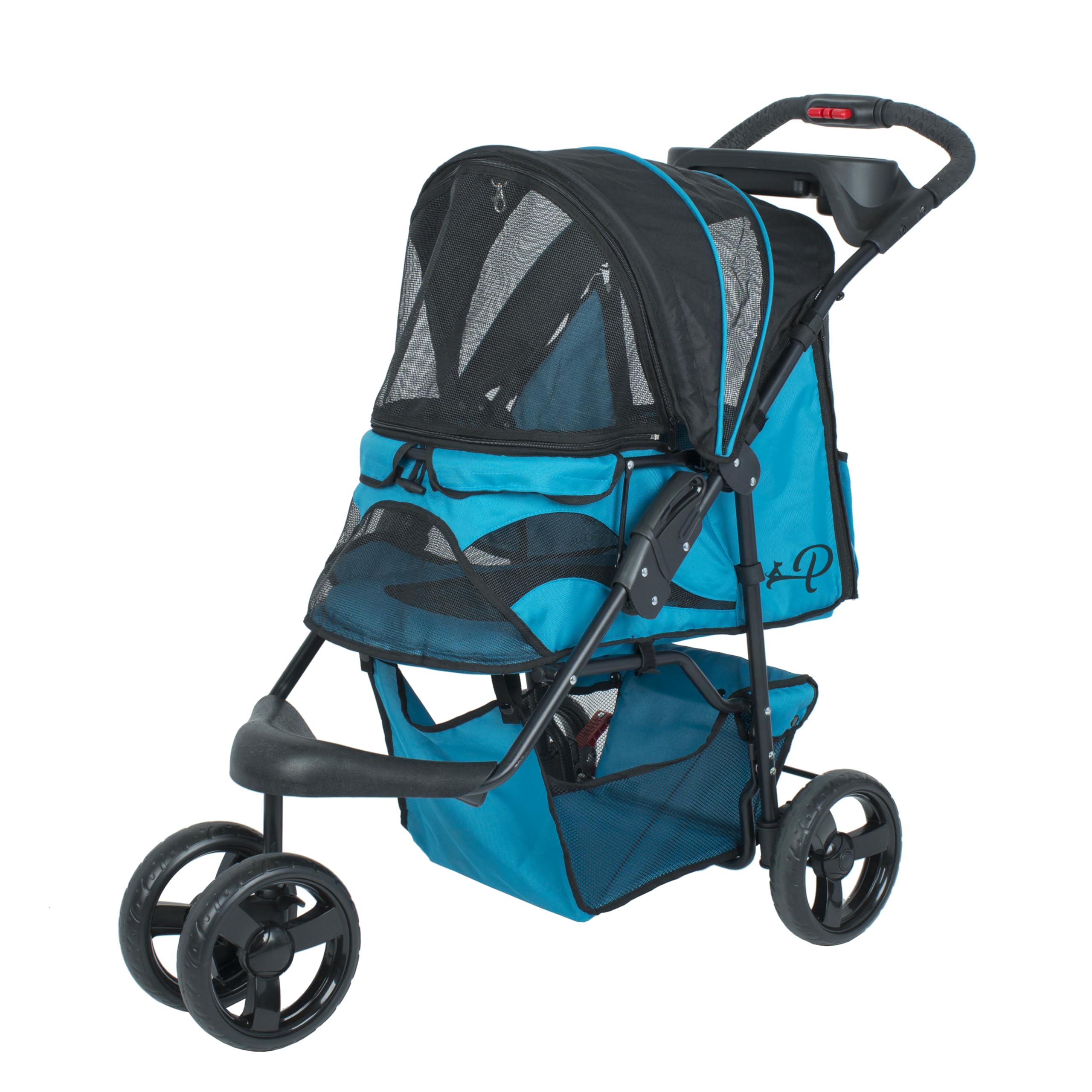 Premium Pet Stroller for Small to Medium Dogs & Cats - Durable, Easy Fold Design with Mesh Windows & Large Storage Basket - Secure Cup Holder Tray - Supports Pets Up to 55lbs - Mermaid Blue - Perfect for Outdoor Walks, Vet Visits & Travel Adventures