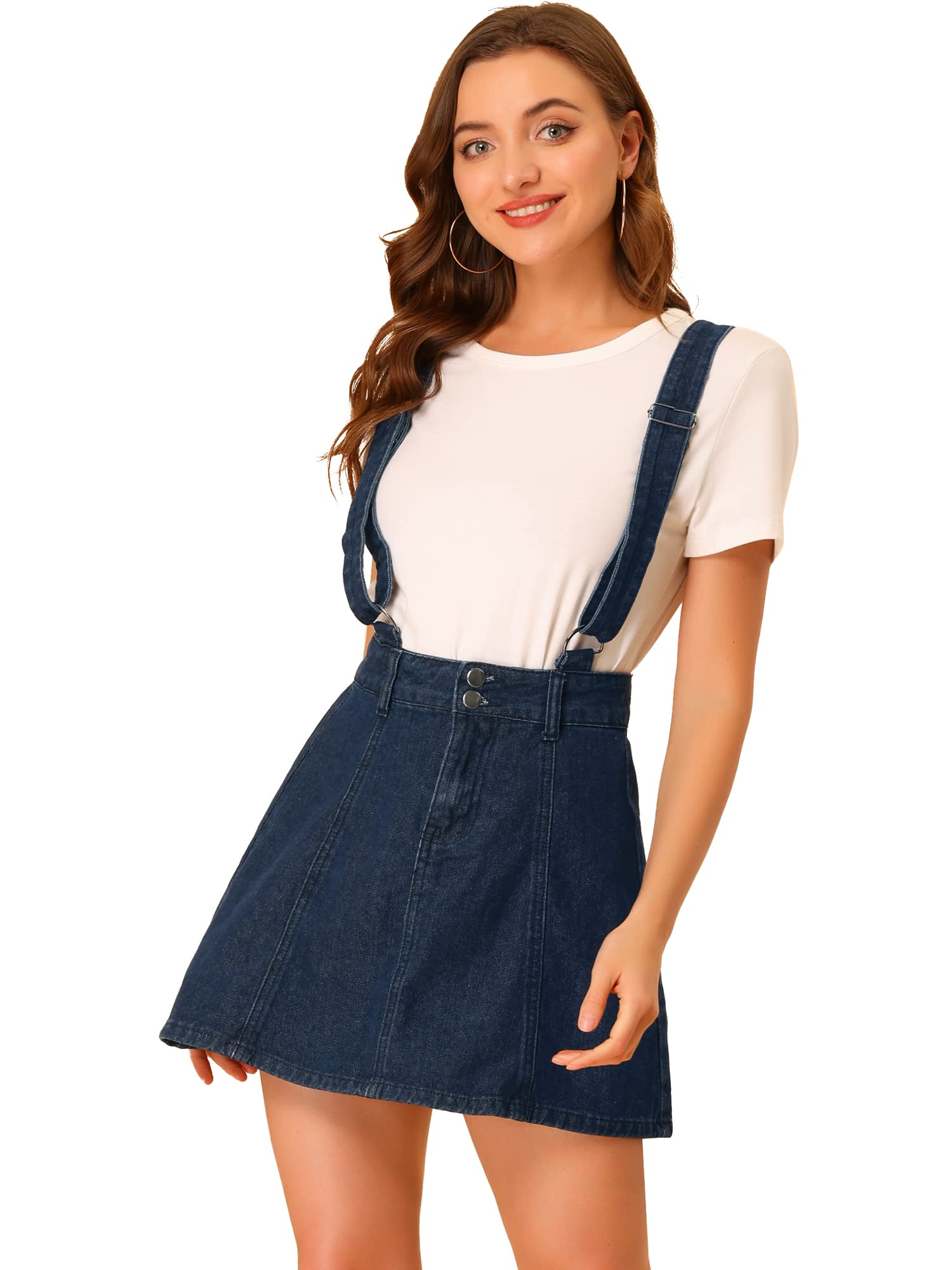 Allegra K Women's Denim Overalls with Adjustable Straps - Washed Mini Jean Skirt with Suspenders for Casual Outfits, Summer Wear and Vintage Style Fashion