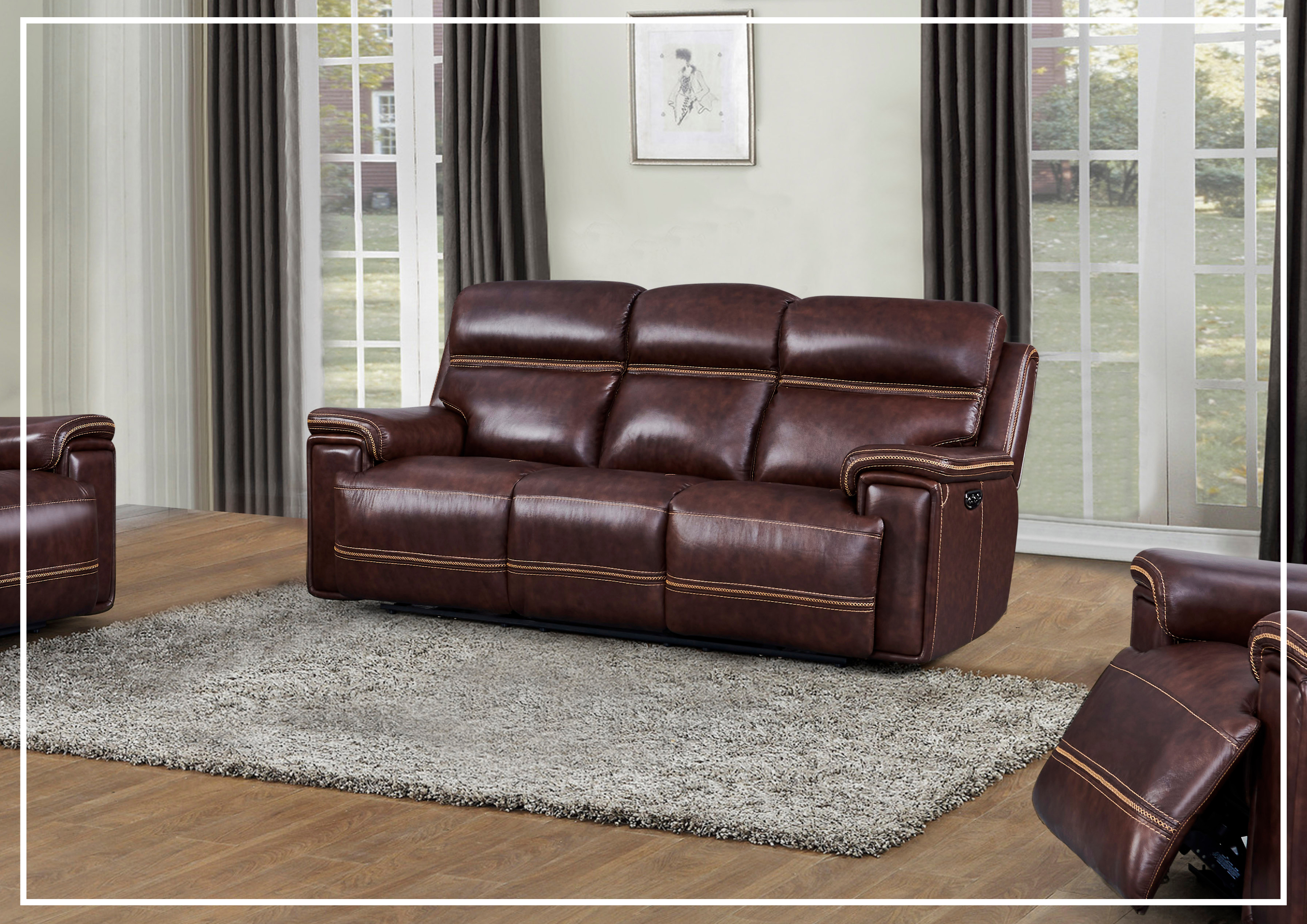 Gio Italia Fabiano Power Reclining Leather 3-Seater Sofa in Brown - Luxurious Comfort for Living Room, Home Theater & Family Gatherings