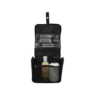 Color Therapy Hanging Travel Bag with 3-Piece Black Travel Bottle Set - Perfect for Organizing Toiletries on Vacation, Gym, or Business Trips