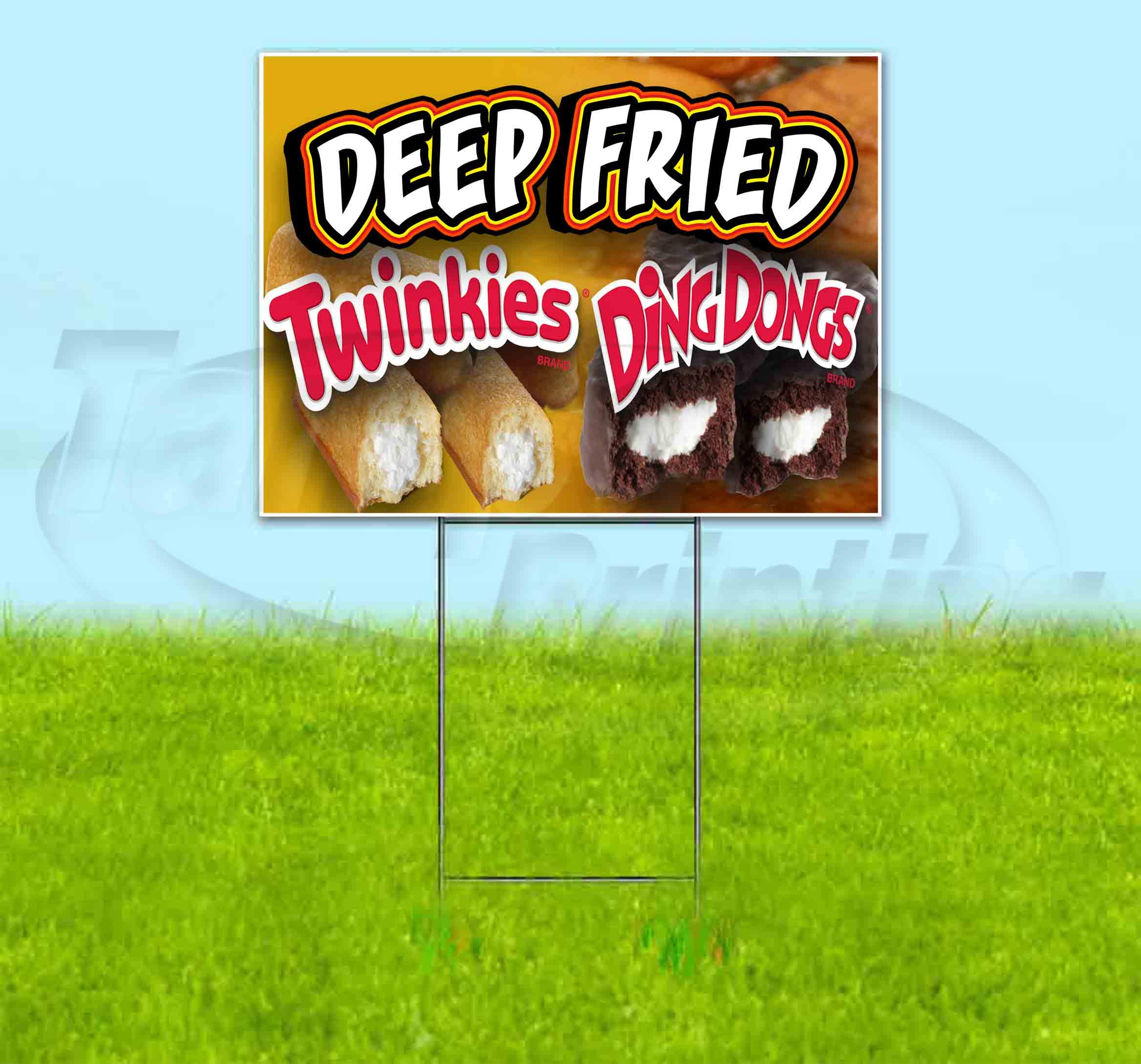 Premium DEEP Fried Snack Cakes 18x24 Inch Metal Yard Sign with Step Stake - Advertising, Branding & Outdoor Promotion (USA Made) - Perfect for Bakeries, Food Trucks, and Restaurant Marketing