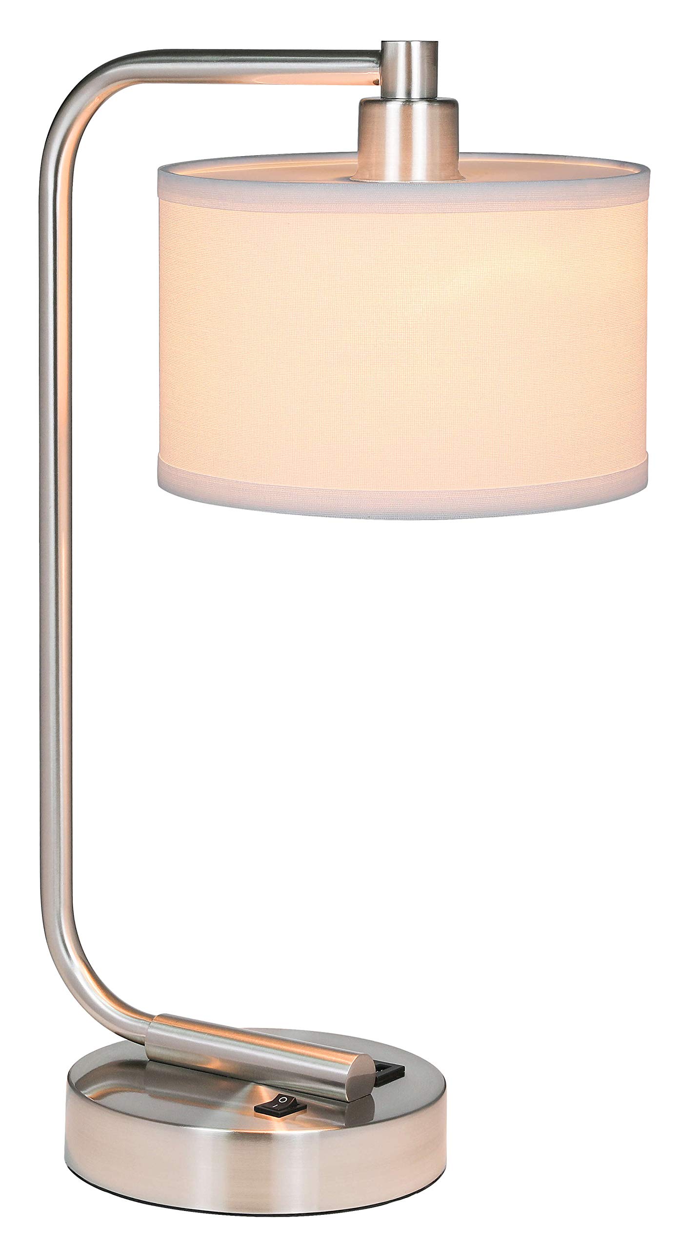 Modern USB Table Lamp with Fabric Shade & Brushed Nickel Finish - Bedside Desk Lamp with Charging Port for Bedroom, Living Room & Office - Perfect for Night Reading, Working & Phone Charging XB-TL1226-BN