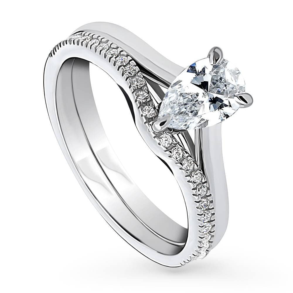 BERRICLE 0.8 Carat Pear Cut Cubic Zirconia Sterling Silver Solitaire Engagement Ring Set for Women - Rhodium Plated, Size 4-10 - Perfect for Wedding, Proposal & Anniversary Gifts