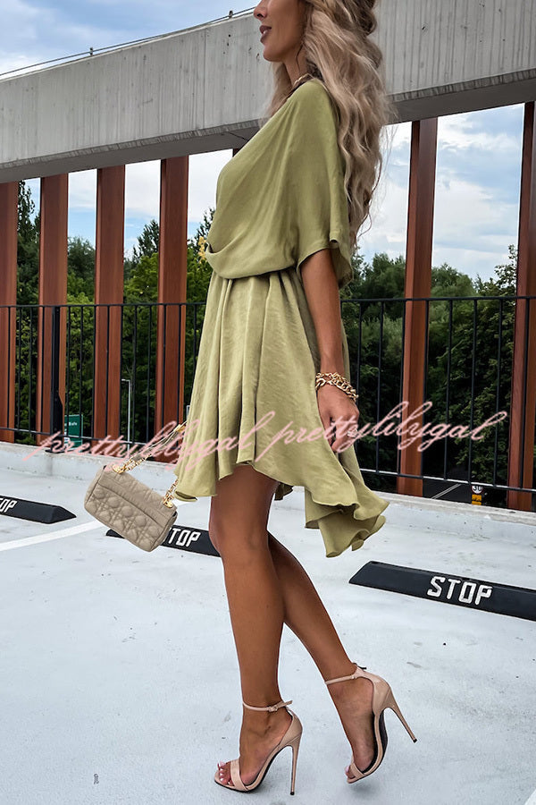 Elegant Batwing Sleeve Satin Dress for Women - Chic Party & Evening Gown - Perfect for Weddings, Cocktail Parties, and Special Occasions