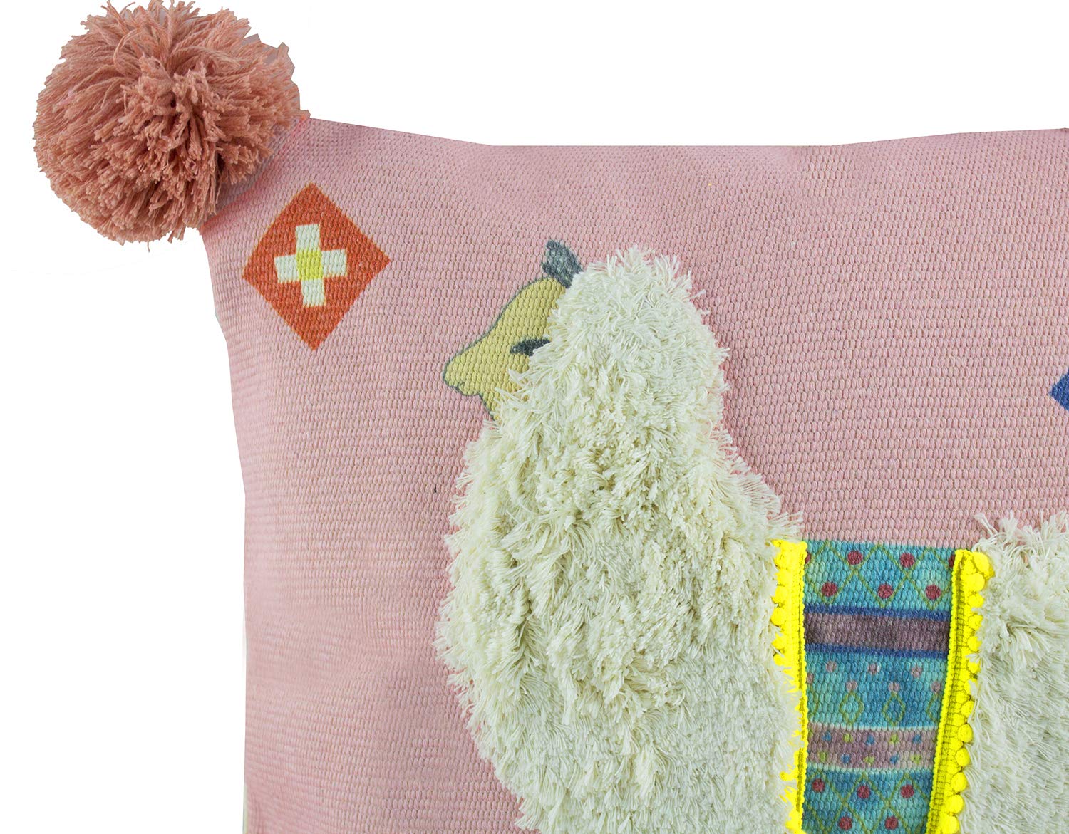 Fennco Styles Woven Llama Decorative Throw Pillow - 17x17 Inch Square Pink Cushion Cover with Insert for Sofa, Bed, Living Room & Home Decor | Soft Accent Pillow for Cozy Comfort, Farmhouse Style & Nursery Decor