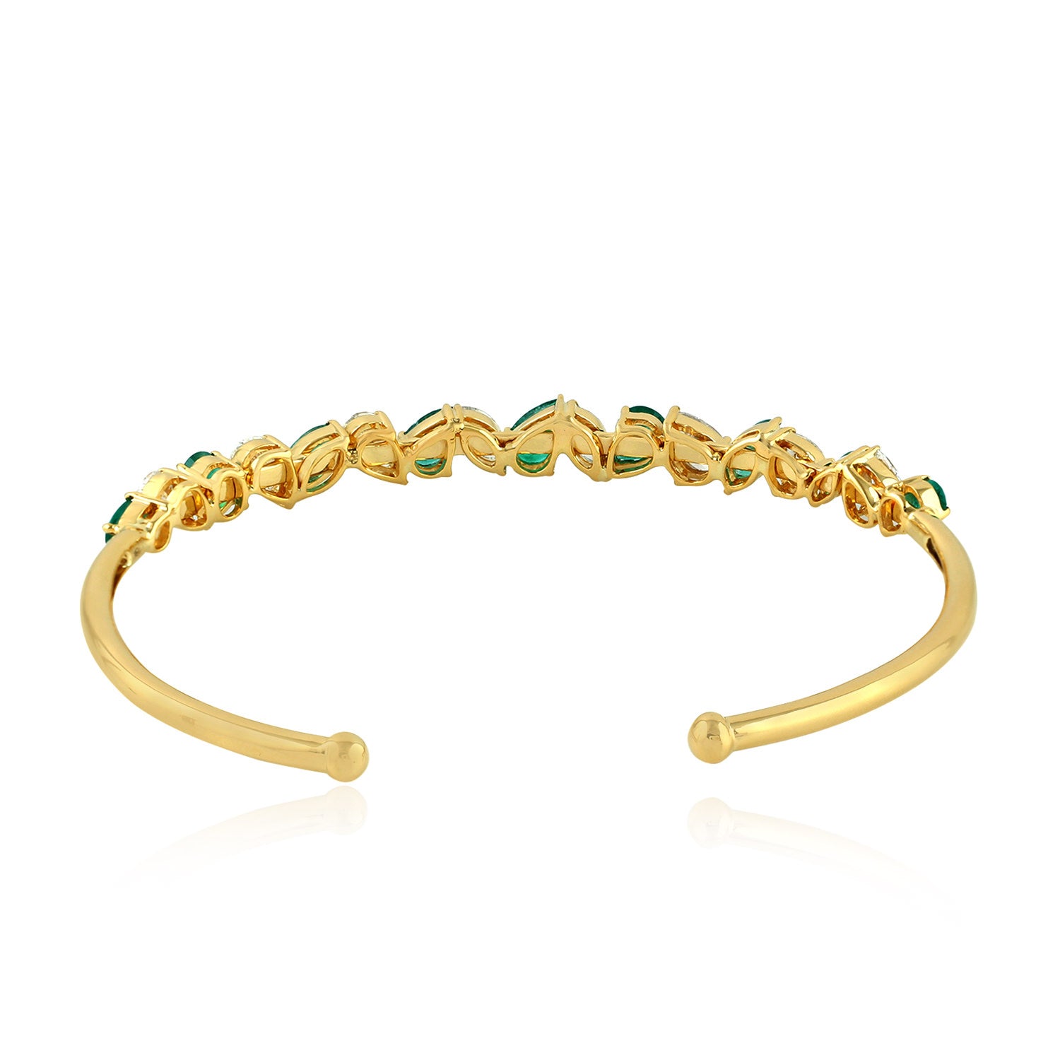 Genuine Emerald Prong Rose Cut Diamond Yellow Gold Cuff Bracelet for Women - Elegant Jewelry Gift for Anniversary, Wedding & Special Occasions