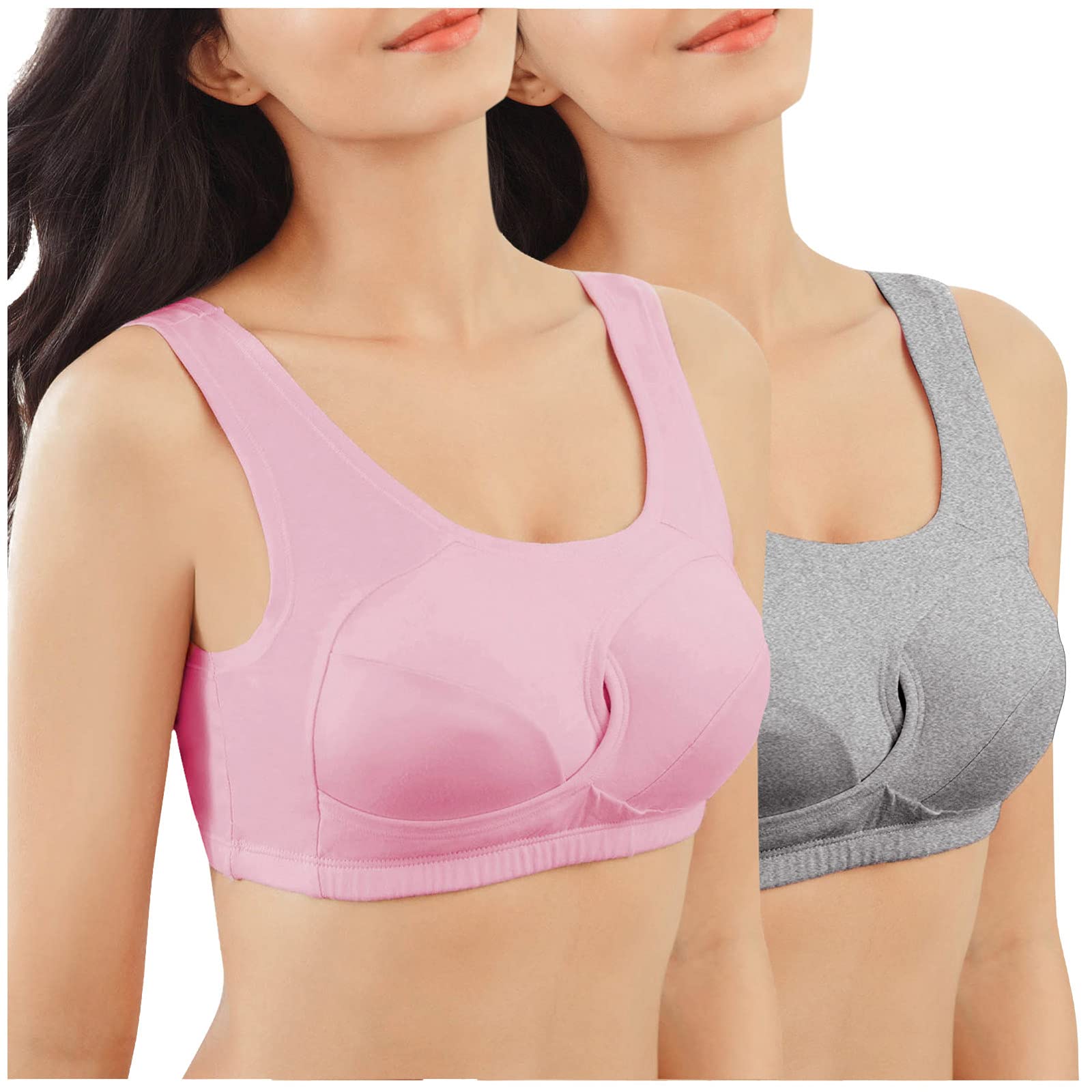 Women's Sports Bras 2-Pack - Wireless, Breathable Cotton Yoga Bras with Padded Support for Workout, Running & Sleep | Comfortable & Stylish Activewear