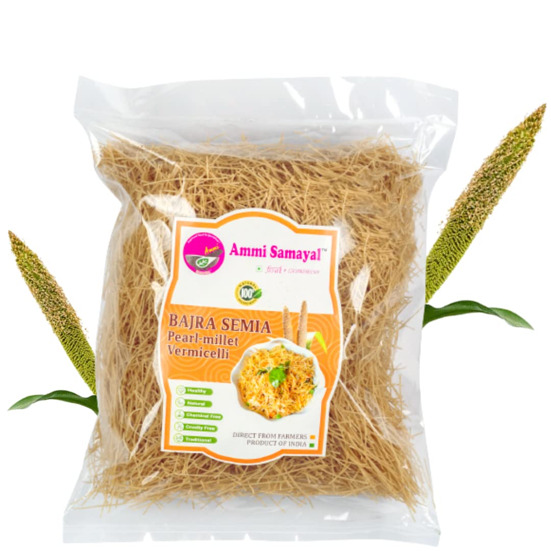 Organic Bajra Vermicelli (Semia) - Pearl Millet Rich in Fiber, Magnesium & Iron | Kambhu Sevai | Healthy South Indian Breakfast | Gluten-Free & Vegan | Pack of 1 (350g) | Perfect for Quick Meals, Snacks & Traditional Indian Dishes