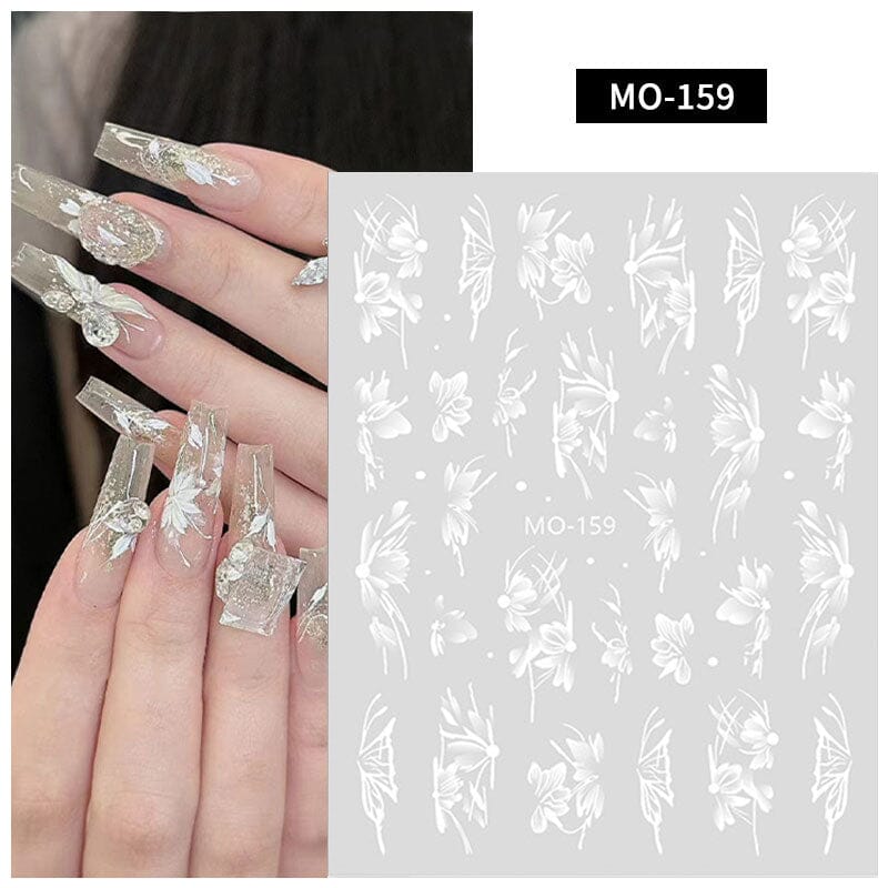 3D White Floral Nail Stickers - Elegant Hand-Painted Nail Art Decals for Women | Perfect for Weddings, Parties & Special Occasions