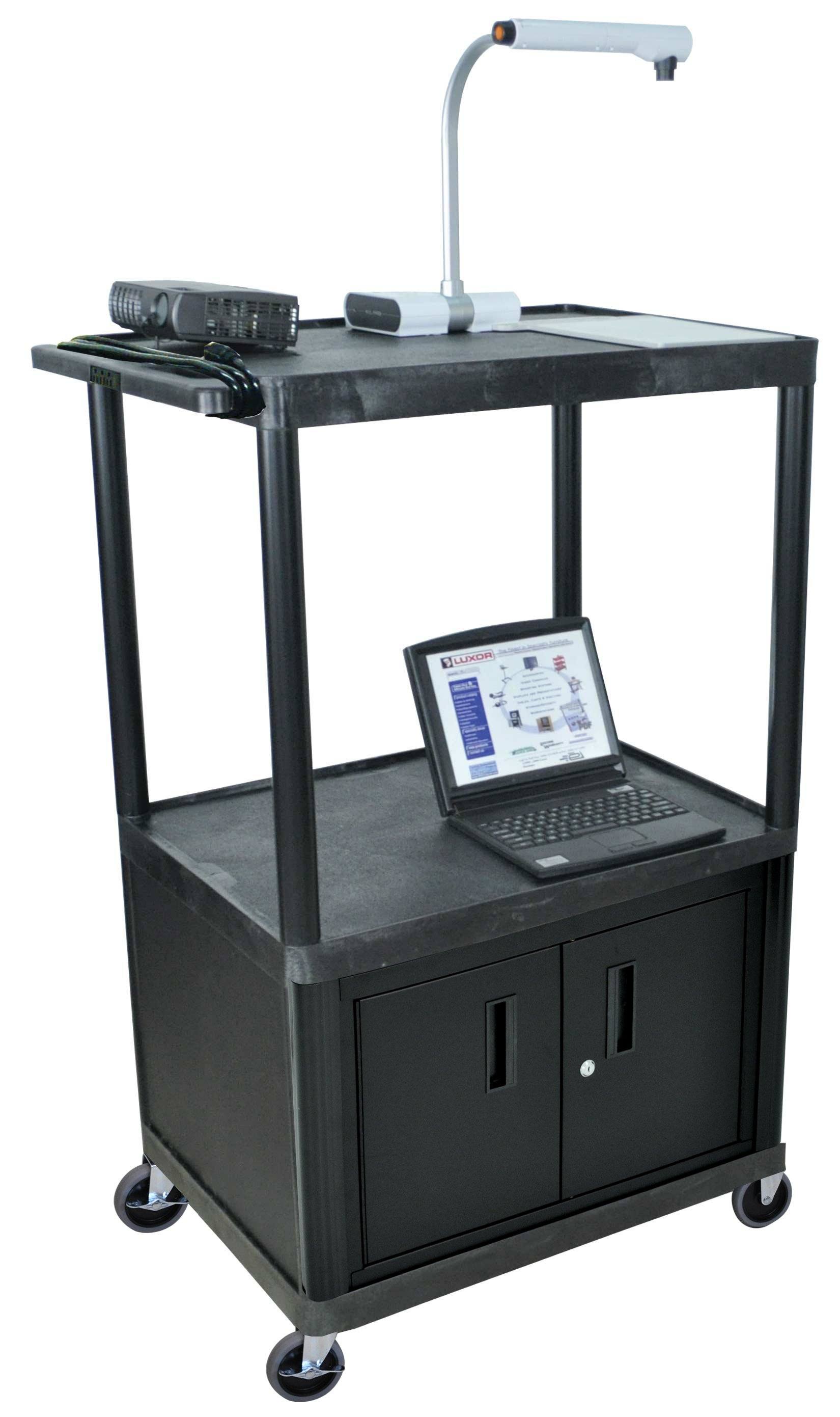 Luxor Black Endura 3-Shelf Presentation Cart with Cabinet - 54.25