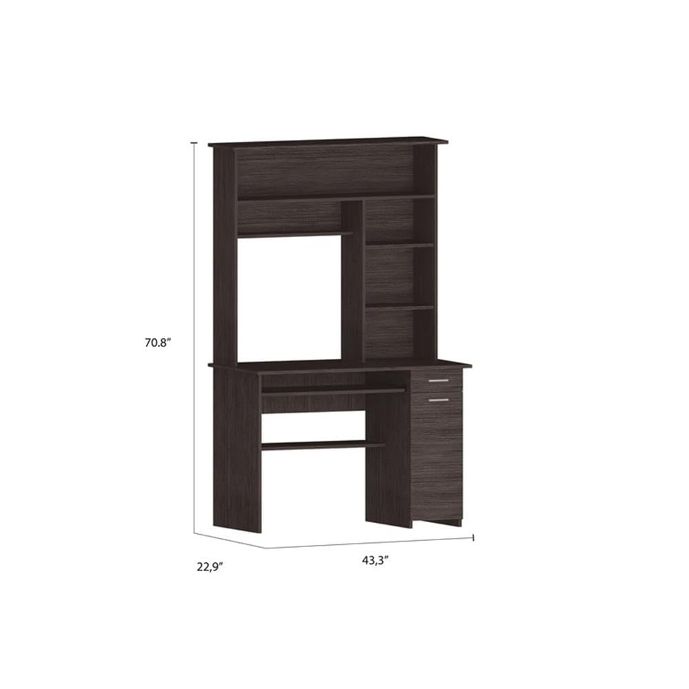 Modern Engineered Wood Desk with Hutch in Charcoal - Stylish Home Office Furniture for Small Spaces, Work from Home & Study Room Organization