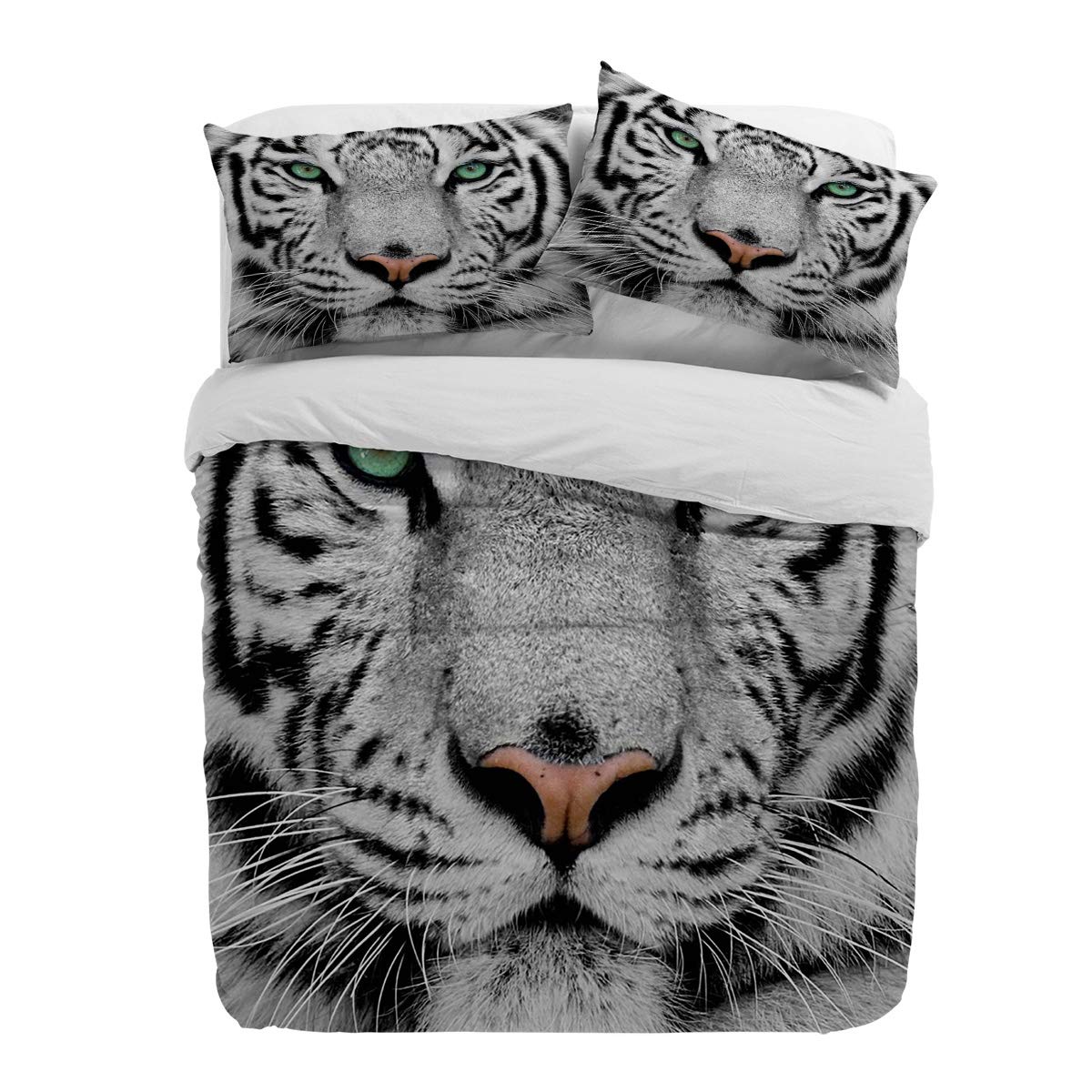 Premium 3-Piece King Size Duvet Cover Set - Soft Breathable Animal Print Bedding with 2 Pillow Shams | Black & White Tiger Pattern, Durable Zipper Closure & Ties | Perfect for Jungle-Themed Bedrooms, Kids' Rooms & Wildlife Decor