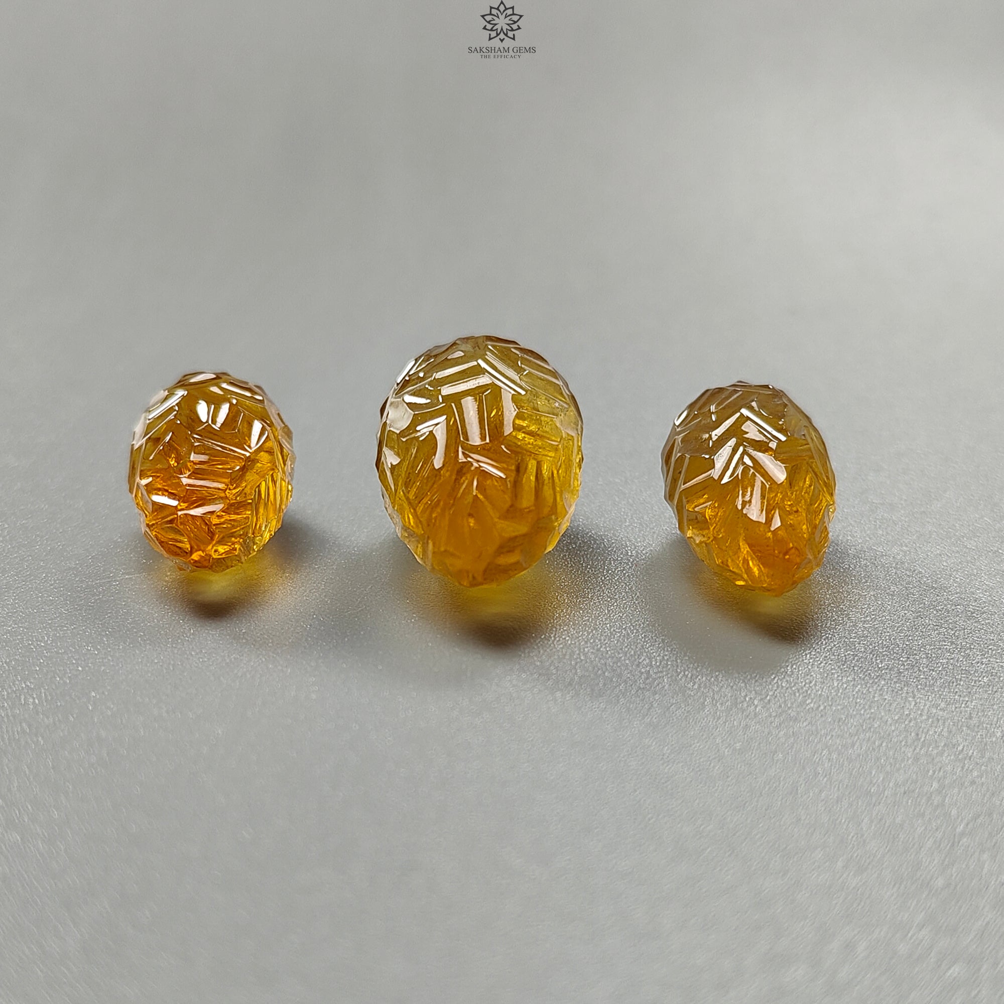 Natural Untreated Yellow Citrine Gemstone Carving - 84.70cts Handcrafted Teardrop Shape (24mm x 27mm) 3-Piece Set, November Birthstone | Perfect for Jewelry Making, Meditation Crystals & Healing Stone Collections