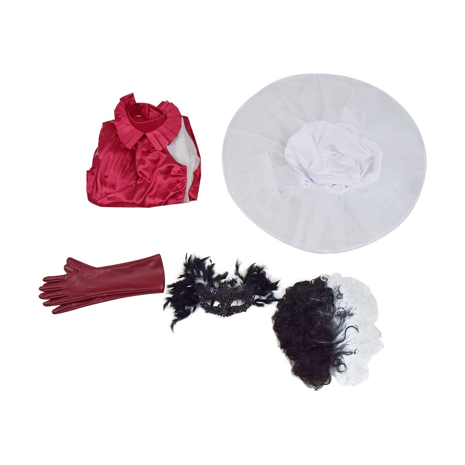 Cruella Devil Costume for Women - Red Dress with Gloves & Mask Set | Halloween Cosplay Outfit | Perfect for Costume Parties, Halloween Events & Themed Dress-Up