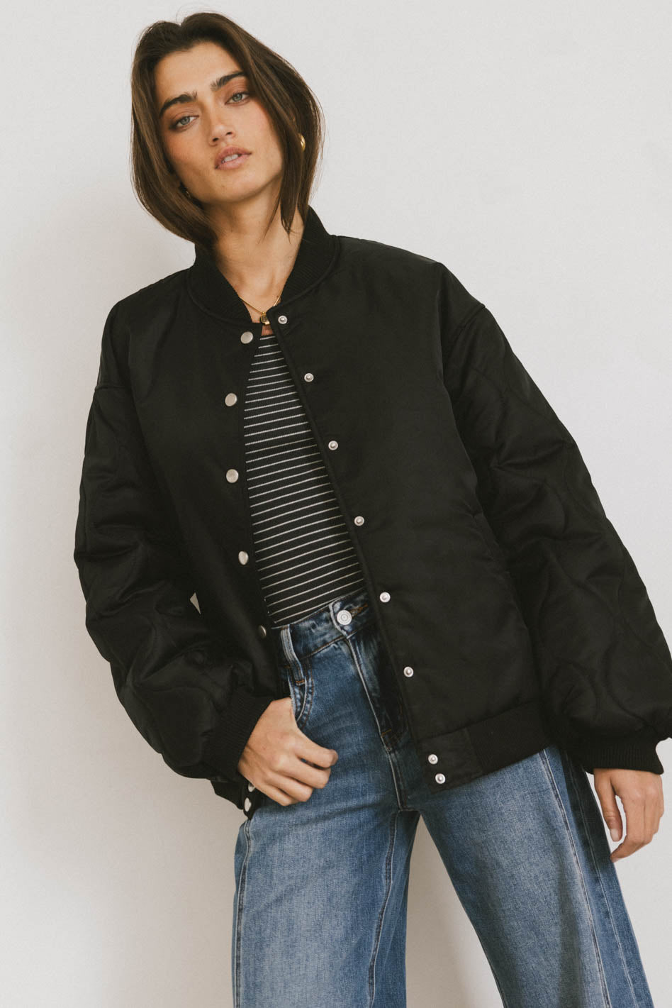 Madilyn Black Bomber Jacket for Women - Stylish Outerwear for Casual & Streetwear Fashion - Perfect for Fall & Winter Layering