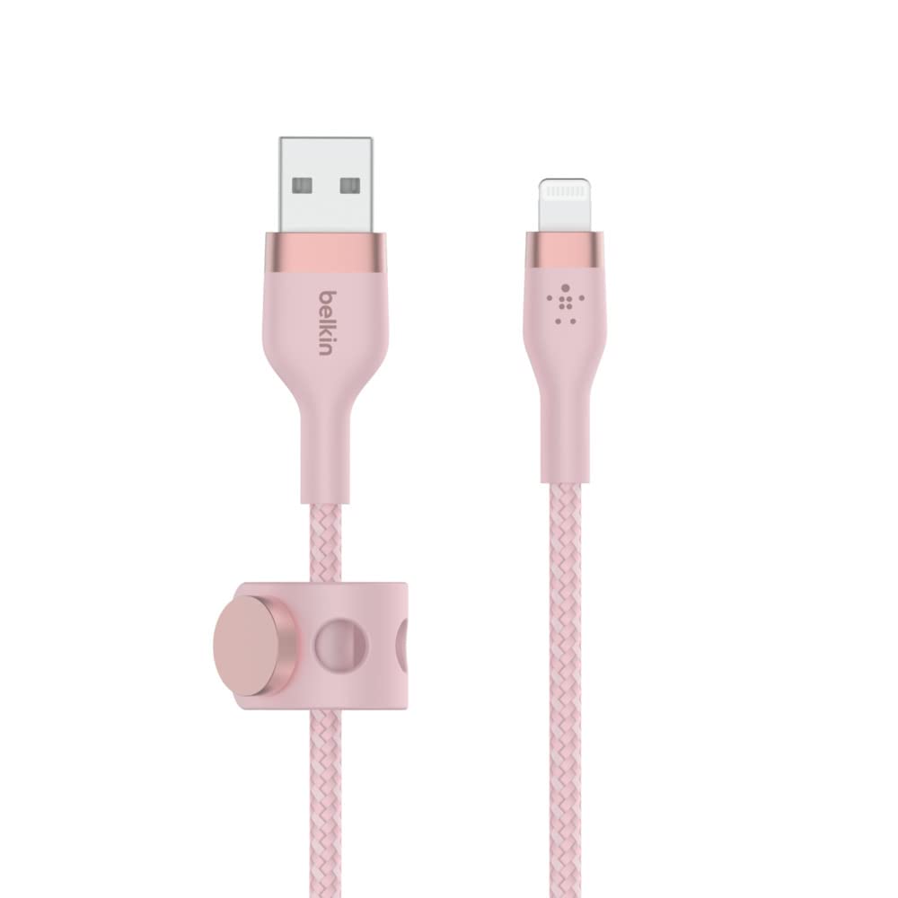 Belkin BoostCharge Pro Flex Braided USB to Lightning Cable 10FT (3M) - MFi Certified Fast Charging Cord for iPhone 14/13/12/11/Pro/Max/Mini/SE, iPad - Durable Nylon & Flexible Design (Pink) - Perfect for Home, Office & Travel Charging