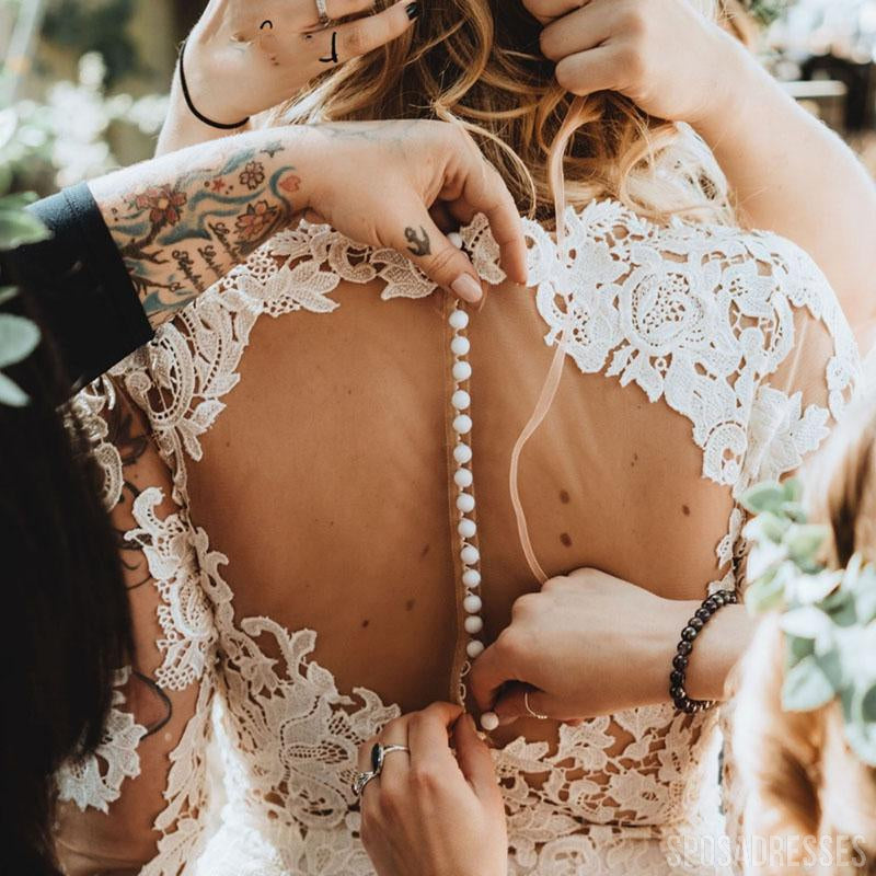 Elegant Plus Size Long Sleeve Chiffon Beach Wedding Dress - Flowy Bridal Gown for Beach Ceremonies & Destination Weddings (WD649)