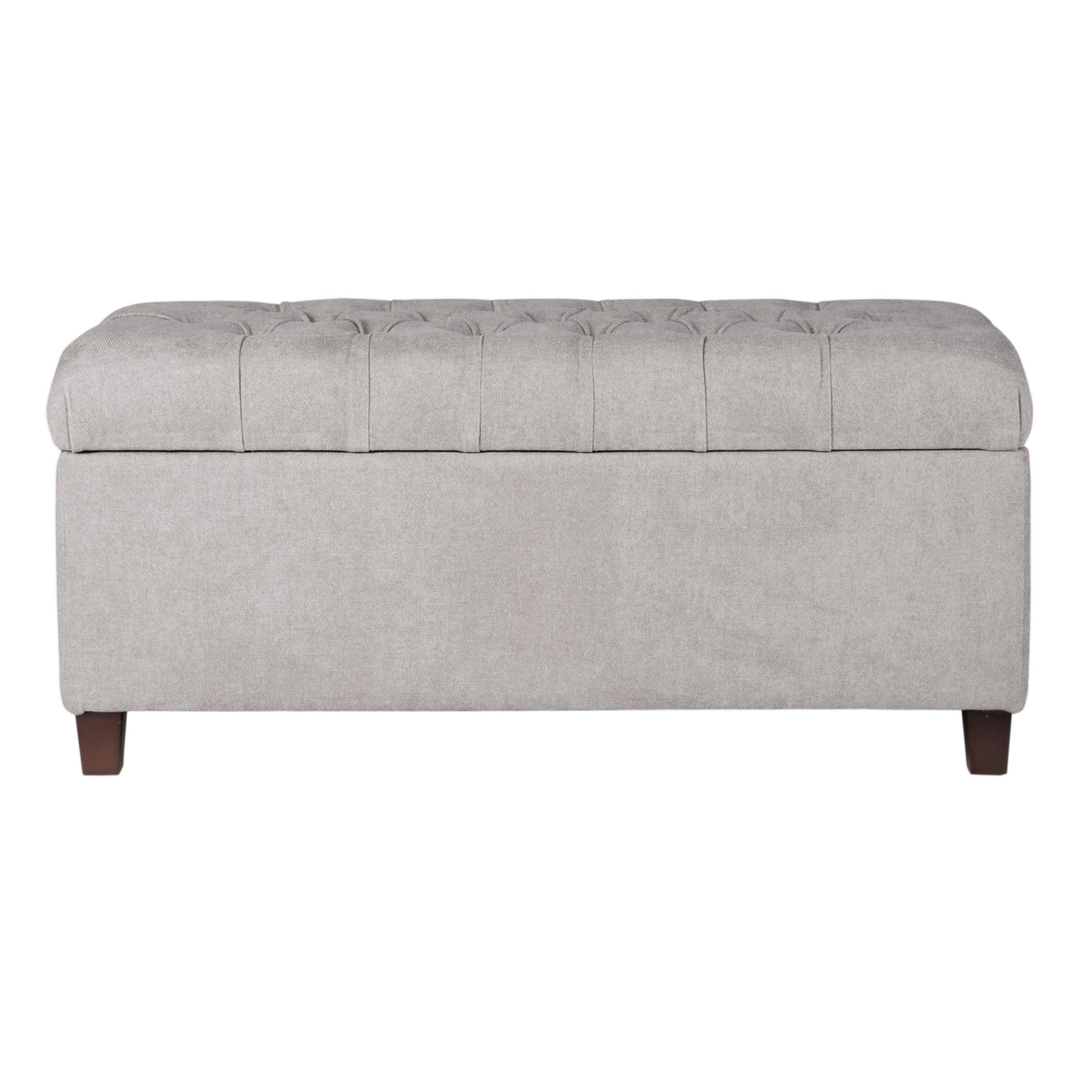 Homepop Tufted Ainsley Button Storage Ottoman Bench with Hinged Lid - Grey Upholstered Storage Ottoman for Living Room & Bedroom - Perfect for Extra Seating, Footrest & Hidden Storage Organization
