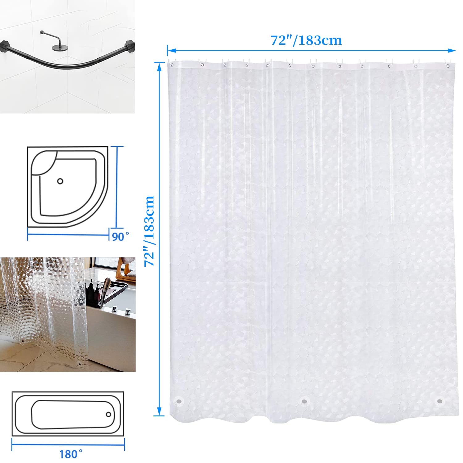 ARICHOMY Waterproof Shower Curtain Liner - 72x72 Inch EVA Bathroom Shower Stall Curtain with Rust-Resistant Grommets | Ideal for Bathrooms, Dorms & RVs (Grey)