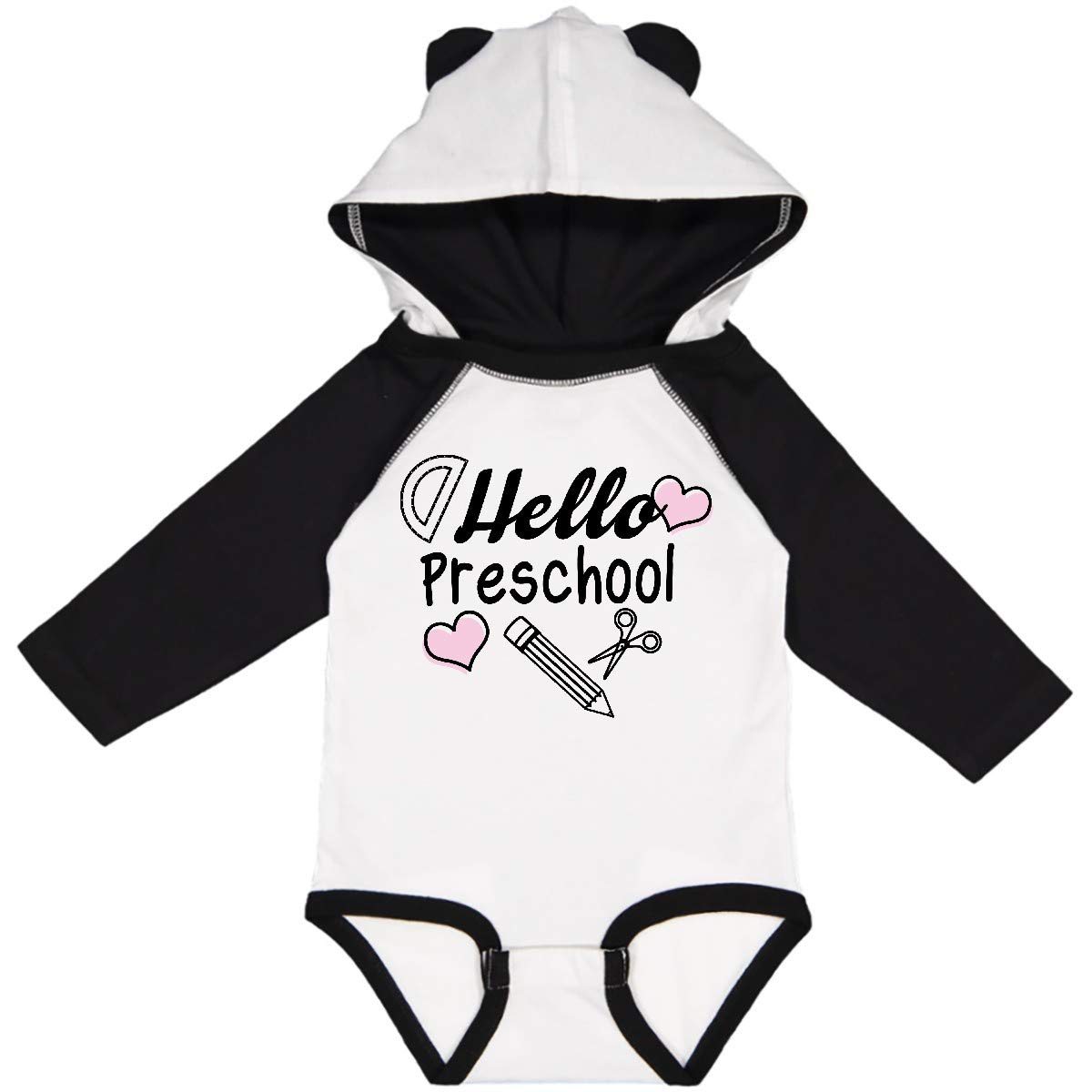 Inktastic Hello Preschool with Hearts and School Supplies Long Sleeve Baby Bodysuit - Perfect for Daycare, Playdates & First Day of School Photos