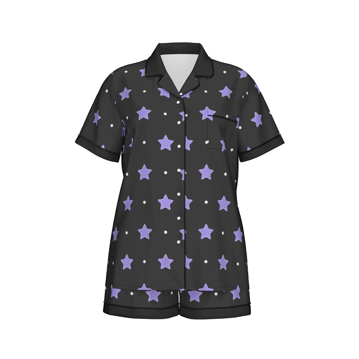 Purple Stars Women's Silk-Like Pajama Set - Soft Short Sleeve Sleepwear for Summer Nights, Lounge Wear & Relaxation at Home