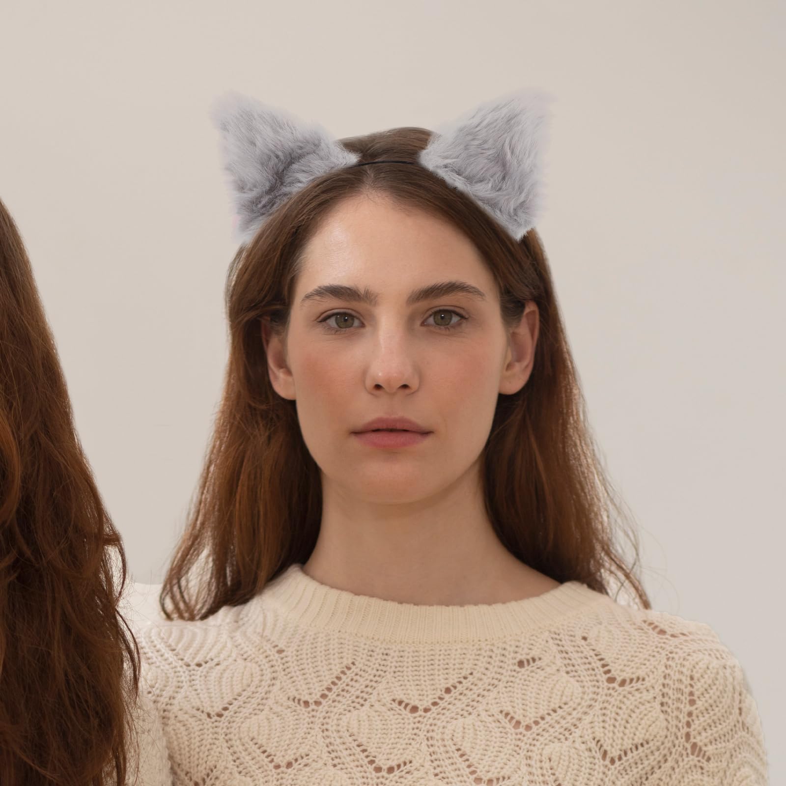 Lurrose Grey Fluffy Plush Cat Ears Headband - Soft Fox Ears Hair Hoop for Women & Girls | Cute Animal Party Hair Accessories | Perfect for Cosplay, Halloween, and Themed Events