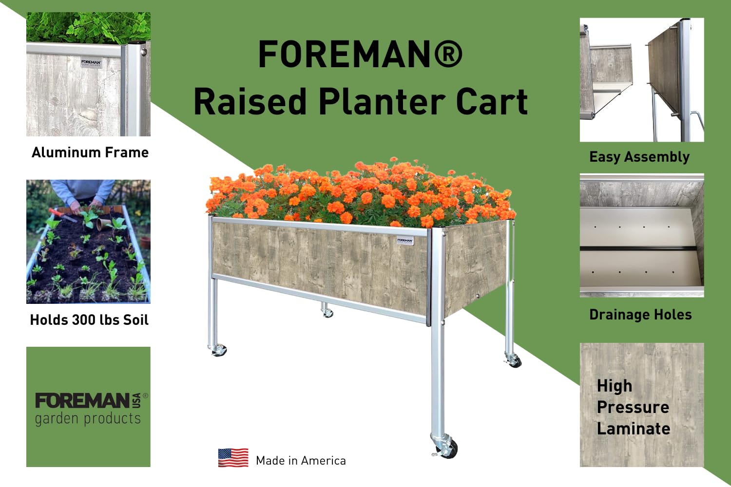Foreman Raised Garden Bed on Wheels - 36