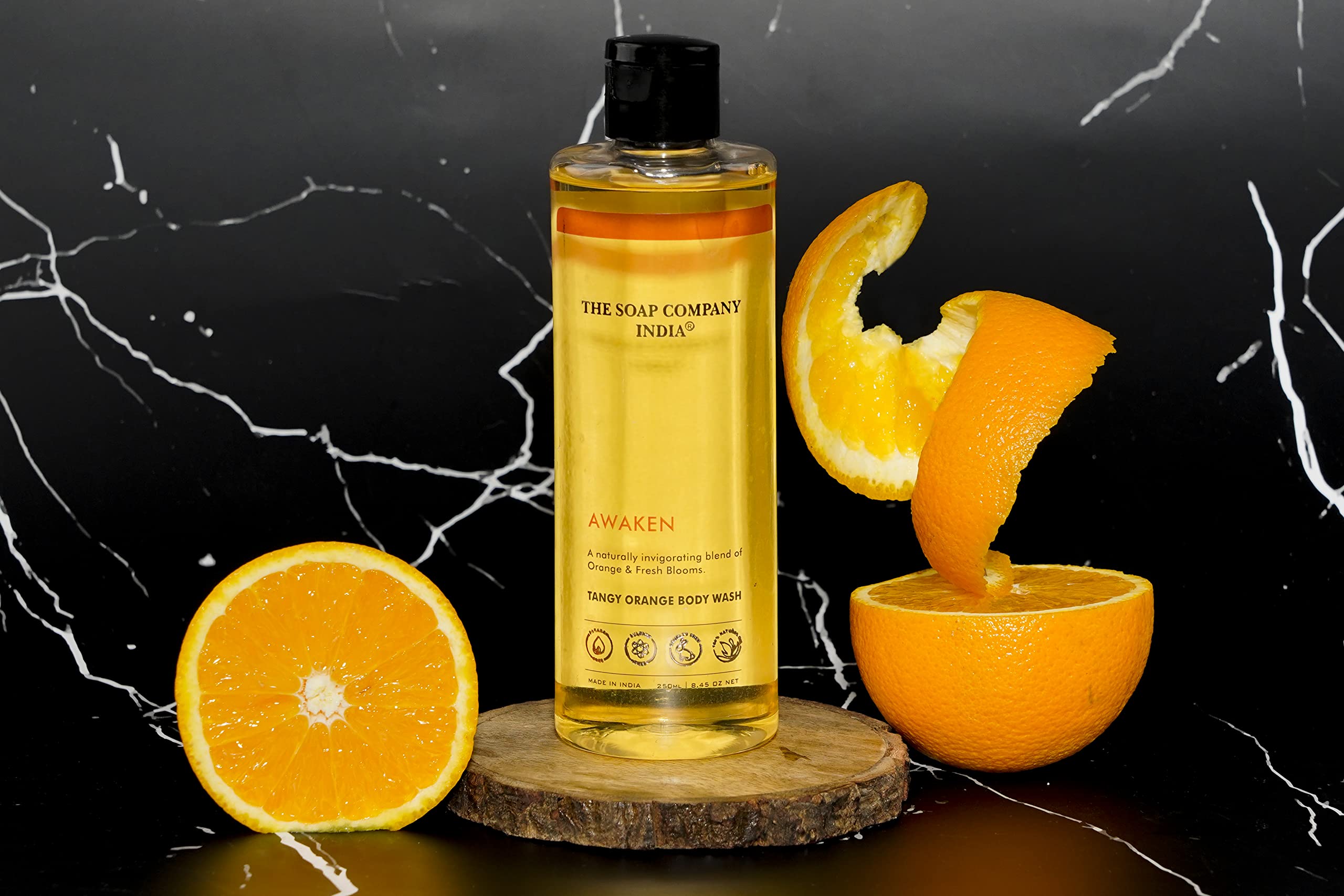 Tangy Orange Body Wash - AWAKEN Sulphate & Paraben Free Eco-Friendly Body Wash (250ml) - Refreshing Citrus Shower Gel for Morning Energy Boost & Sensitive Skin Care